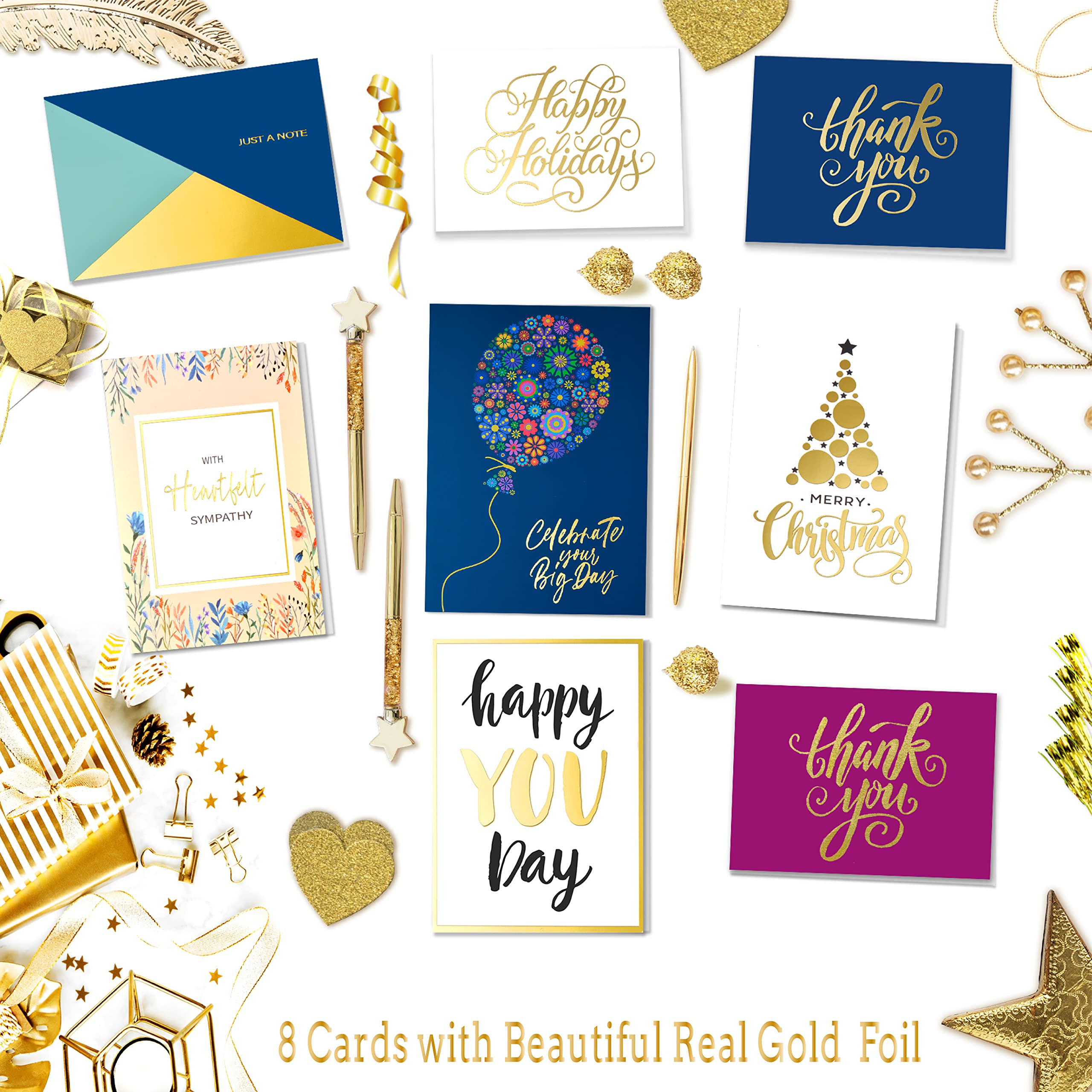 Janvale 100 All Occasion Cards Assortment Box with Color Envelopes，All Occasion Cards Set with Greeting Inside, Large 5 x 7 inch Cards with Stickers and Dividers