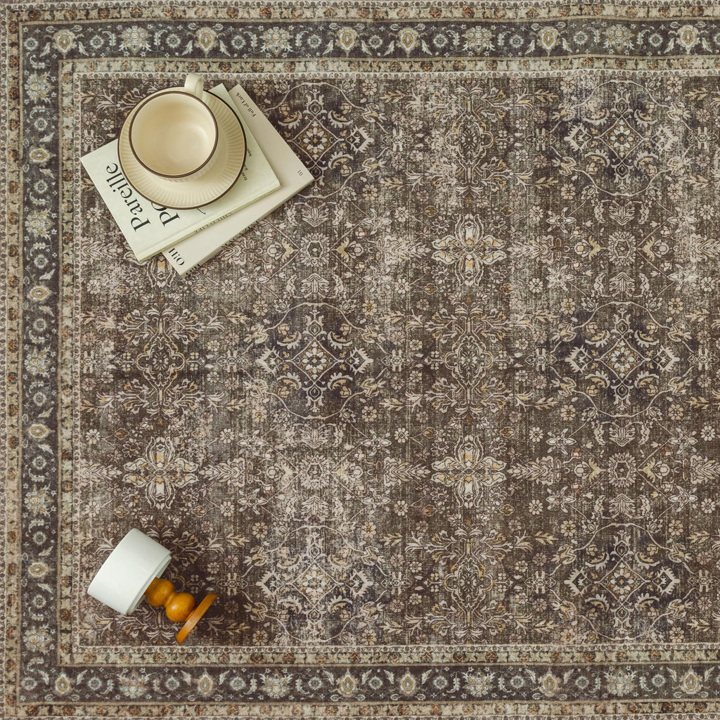 PureCozy Runner Rug 2x6 Brown Hallway Washable Kitchen Vintage Carpet Non Slip Long Indoor Bedroom Retro Traditional Beige Accent Throw Rug for Bathroom Office Entryway Laundry Dining