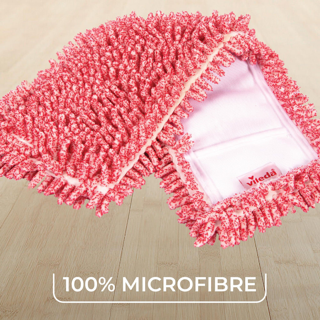 Vileda Pet Pro Microfiber Hair & Dust Mop | Flat dust mop | Three times more pet hair removal | Extra large trapezoid mop head | 100% Microfiber | Multi surface dry usage | Reusable & machine washable