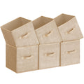 SONGMICS Storage Cubes, 28 cm Non-Woven Fabric Bins with Double Handles, Set of 6, Closet Organizers for Shelves, Foldable, for Clothes, Sand Beige UROB026K03