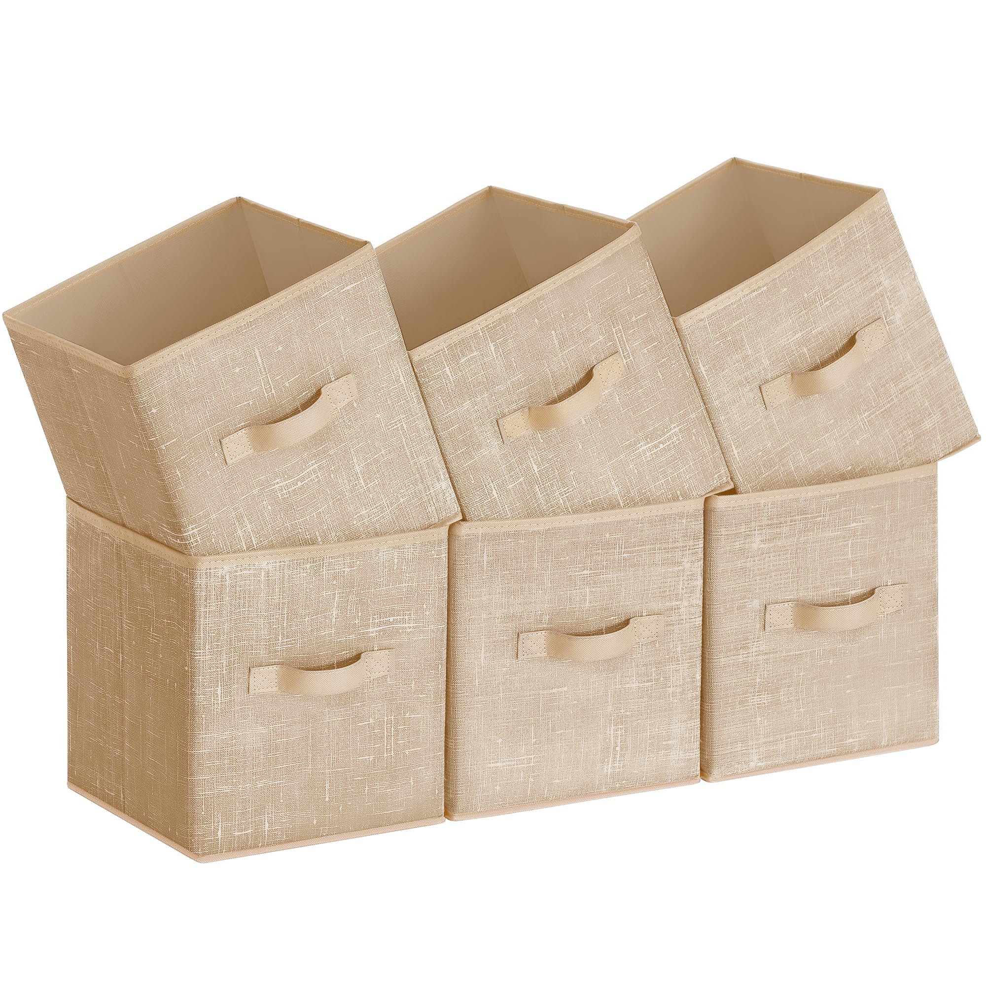 SONGMICS Storage Cubes, 28 cm Non-Woven Fabric Bins with Double Handles, Set of 6, Closet Organizers for Shelves, Foldable, for Clothes, Sand Beige UROB026K03