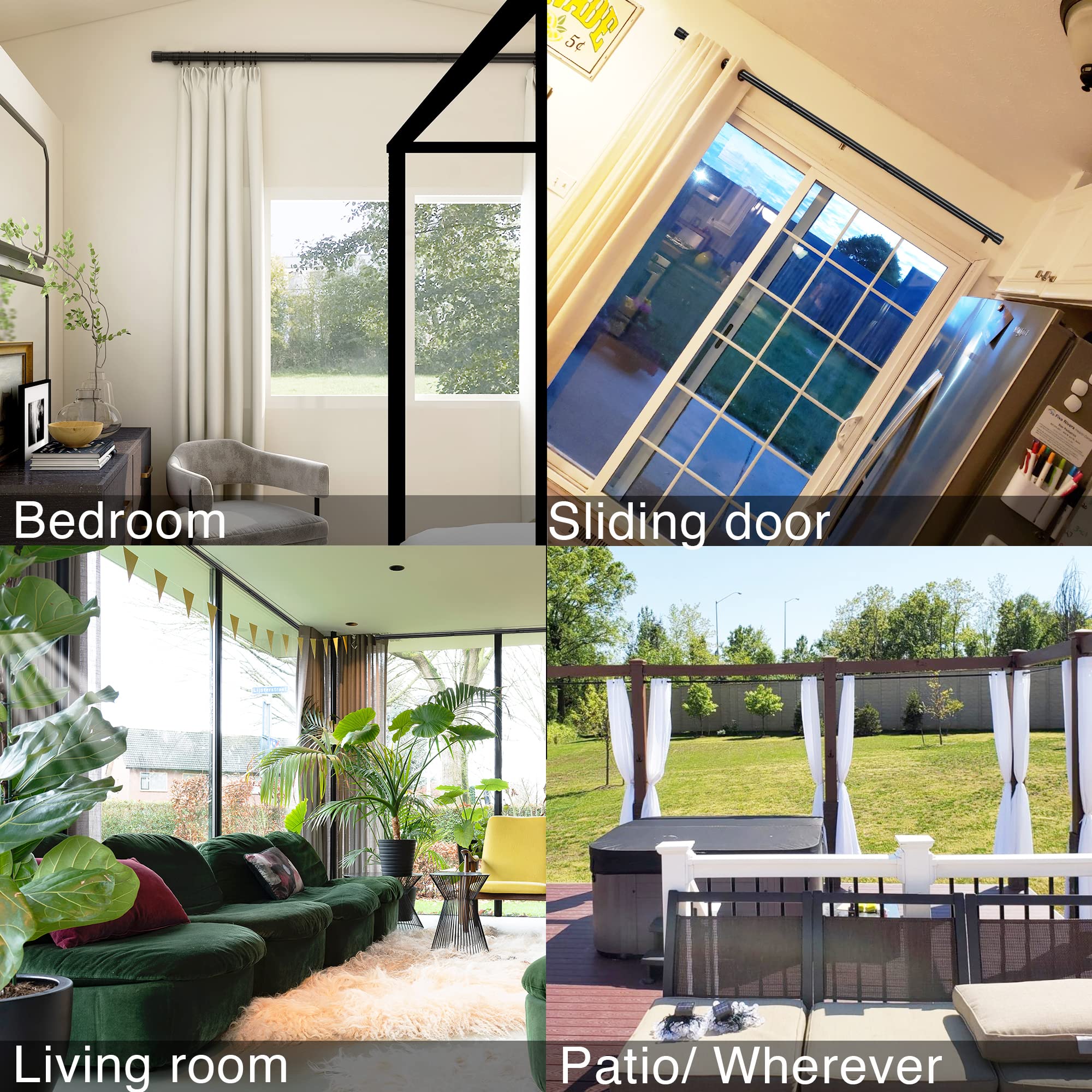 Extra Long Curtain Rods for Windows 28 to 144 inch, 1" Heavy Duty Drapery Rods with Adjustable Brackets, Bedroom Easy Instal Simple Blackout Outdoor Black Curtain Rods for Patio