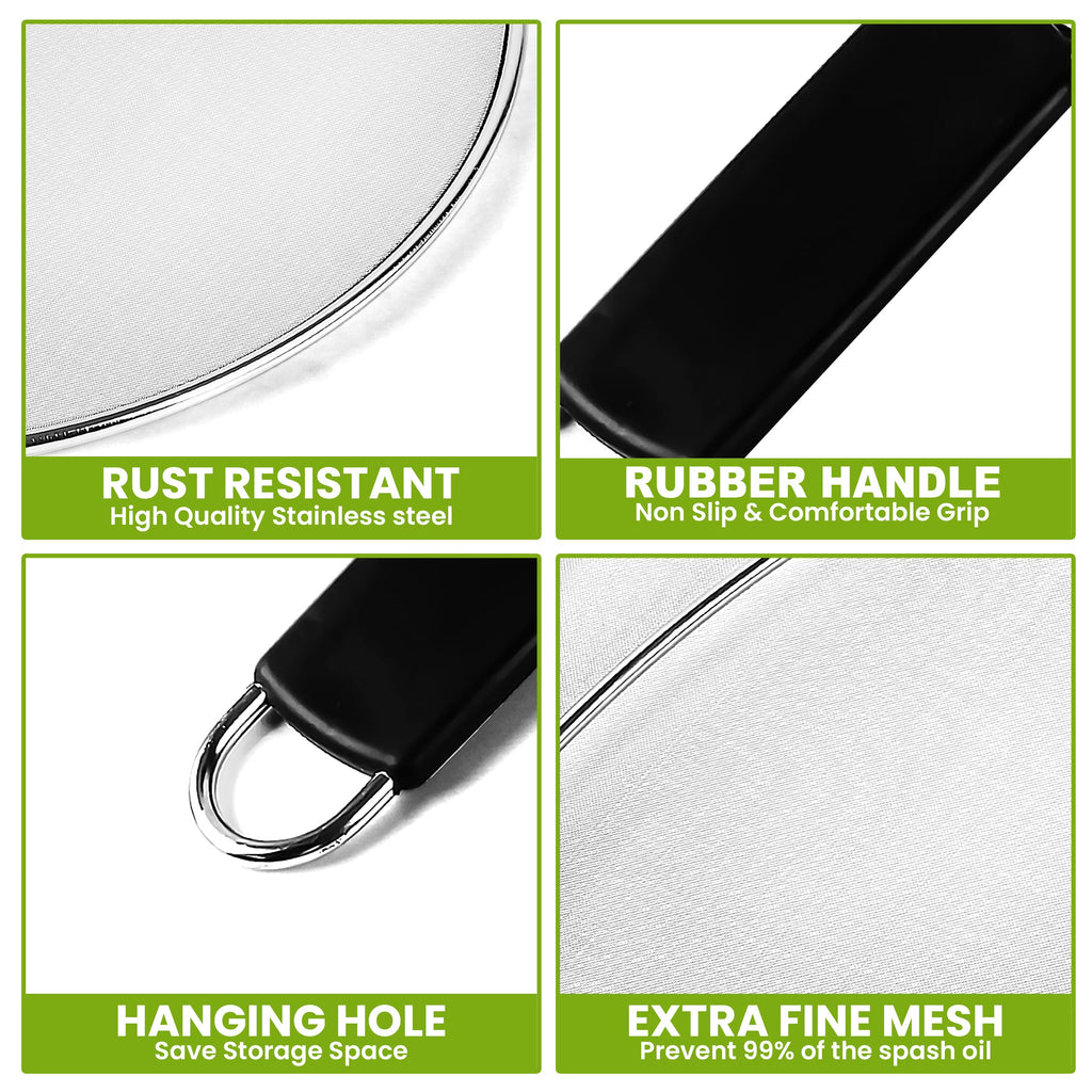 13" Grease Splatter Screen for Cooking | Stainless Steel Oil Splatter Guard and Ultra-Fine Mesh Protects Skin from Burns | TPR Tight-Grip Handle (Only Buy from KAFOOR LLC)