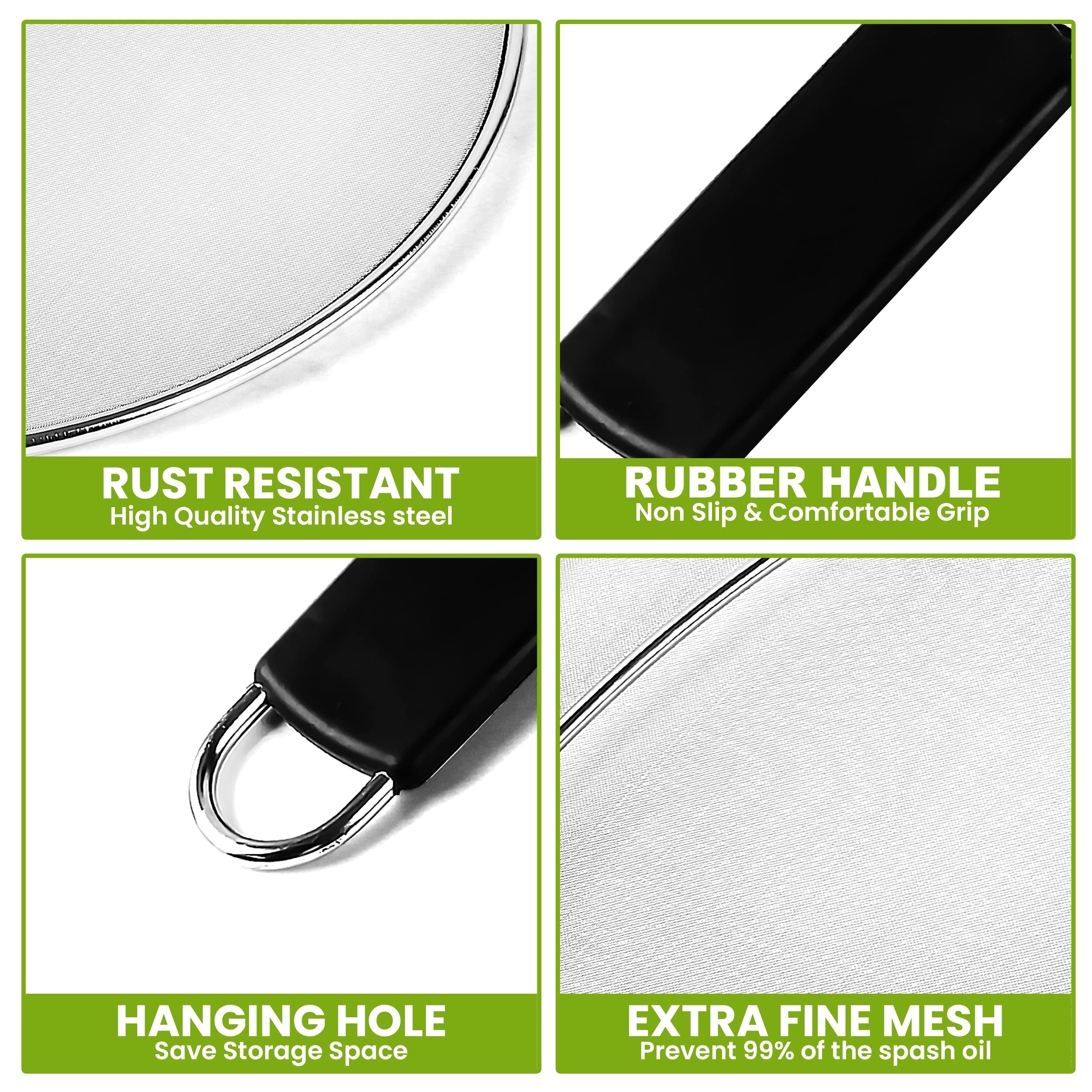 13" Grease Splatter Screen for Cooking | Stainless Steel Oil Splatter Guard and Ultra-Fine Mesh Protects Skin from Burns | TPR Tight-Grip Handle (Only Buy from KAFOOR LLC)