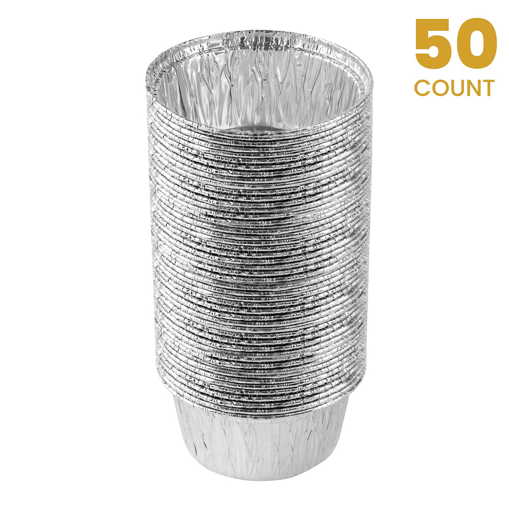 PLASTICPRO 3.5'' Inch Round Ramekins Muffin Cups Tin Foil Cupcake Pans Disposable Aluminum, Freezer & Oven Safe Pack of 50