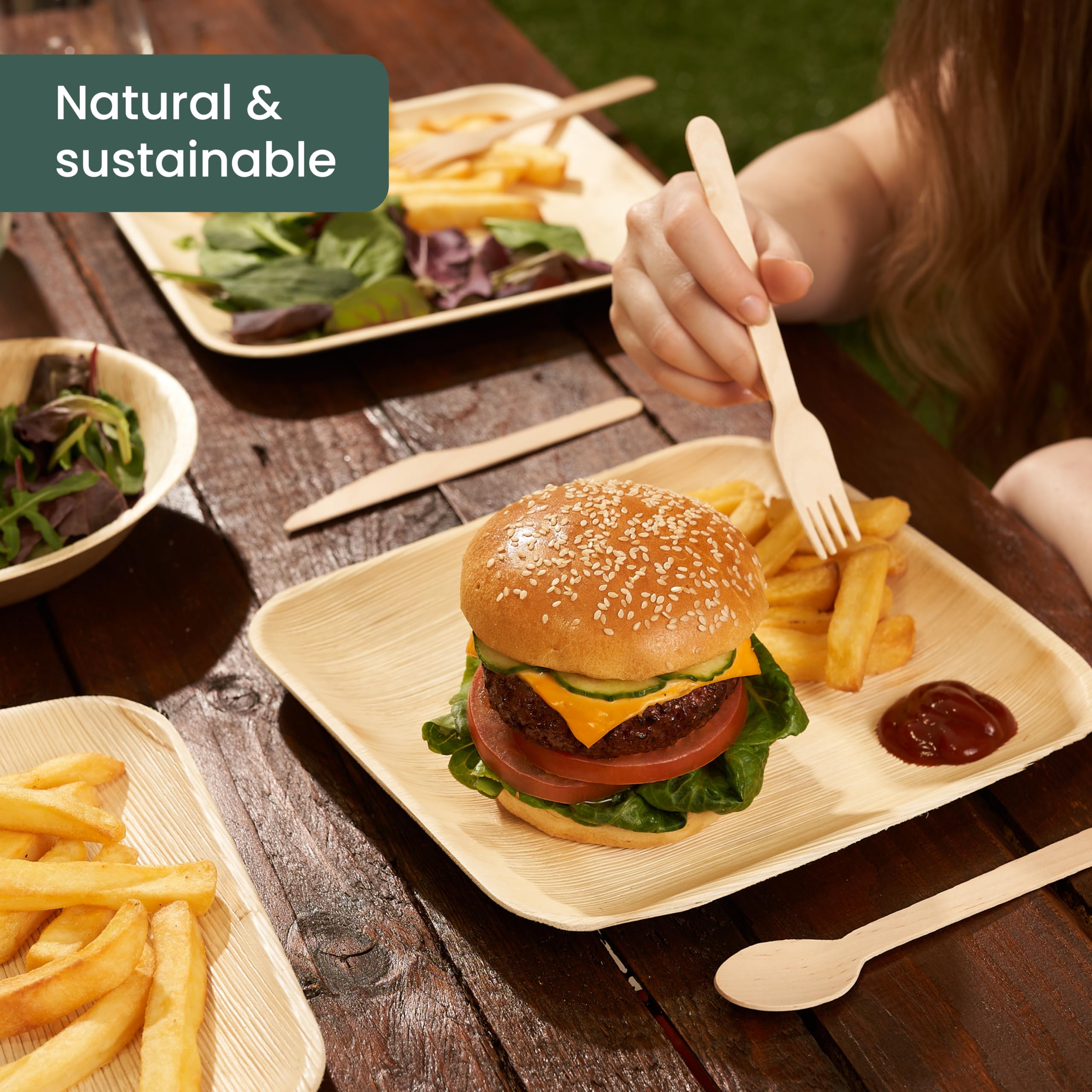 HAAGO 80-Pack 9" Square Palm Leaf Disposable Plates & Cutlery Set for 20 Guests – Compostable Alternative to Paper, Disposable Plastic & Bamboo Plates