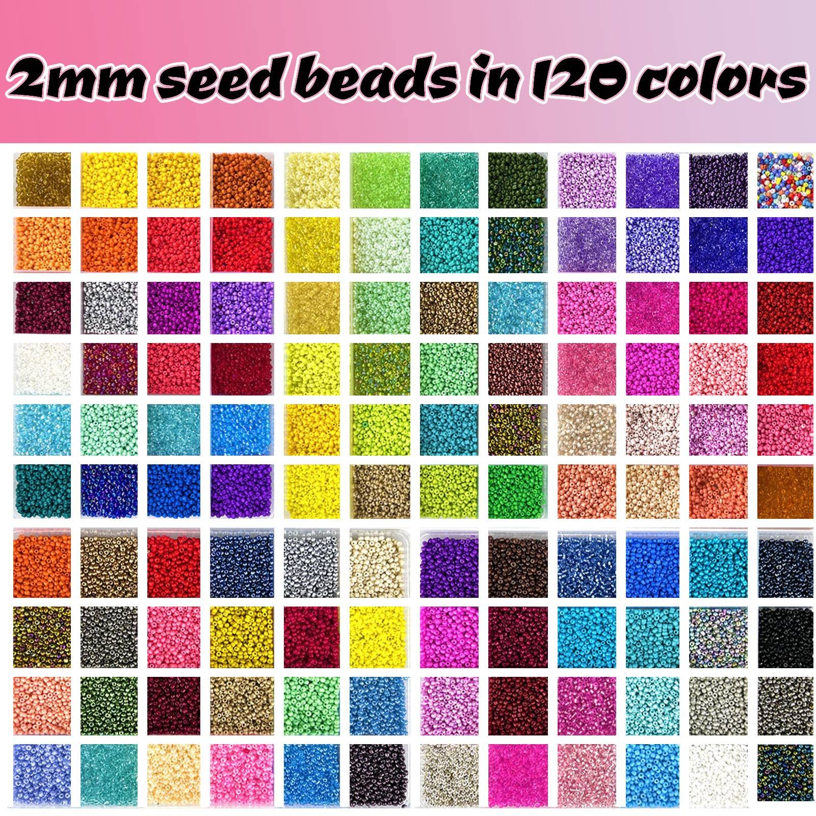 54000pcs Glass Seed Beads for Jewelry Making Kit, 120 Colors 2mm Small Beads Kit Bracelet Beads with Letter Evil Eye Beads Jump Rings & Charms Pendants for Bracelets Making, DIY, Art and Craft