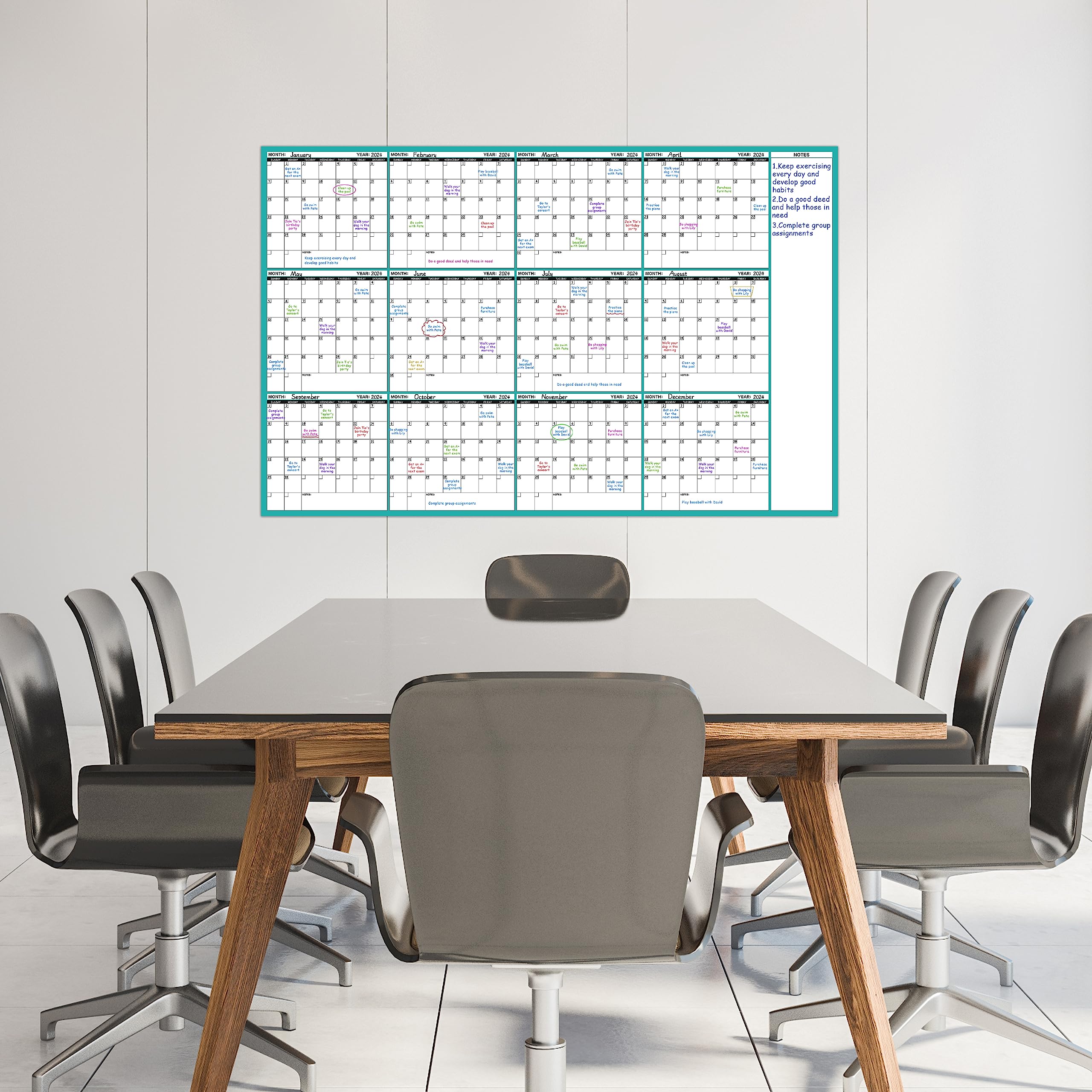 Large Dry Erase Calendar for Wall - Undated 12 Month Wall Calendar, 37”×58", Yearly Wall Calendar Dry Erase, Erasable & Reusable Calendar with 15 Round Stickers, Green Large Wall Calendar Dry Erase
