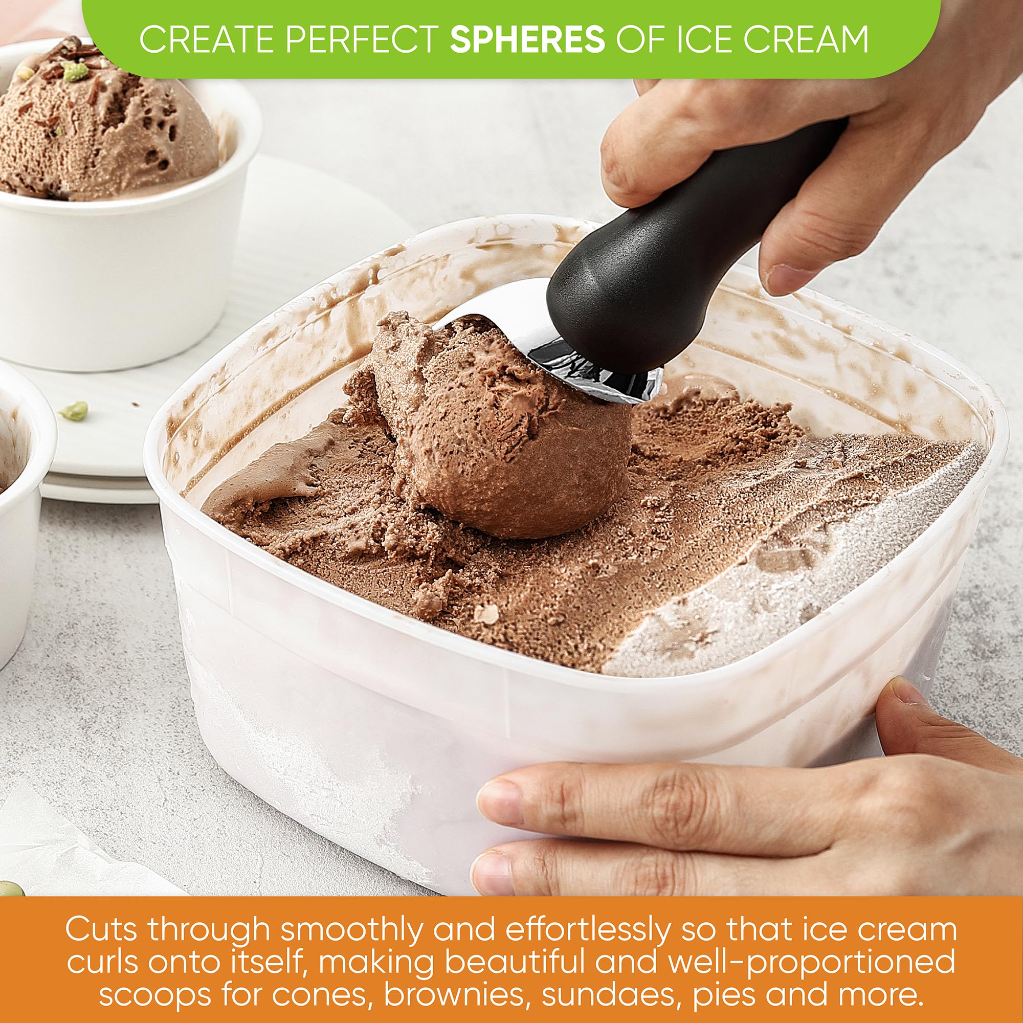 Spring Chef Heavy Duty Ice Cream Scoop with Comfortable Handle - Professional Ice Cream Scooper for Gelato, Sorbet, Cookie Dough, Melon, Frozen Yoghurt - Dishwasher Safe Metal Kitchen Tool - Black