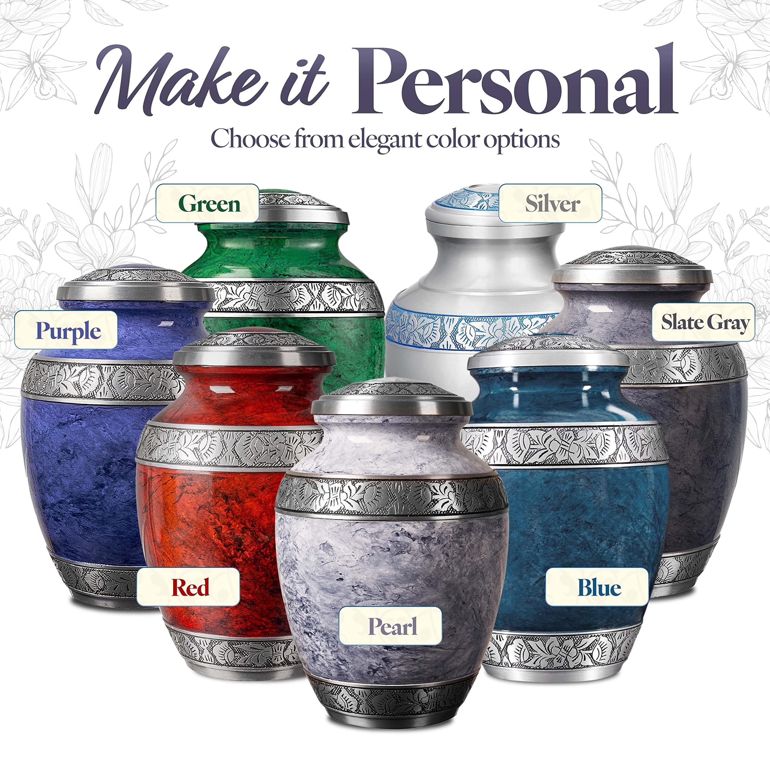 Cremation Urn for Adult Human Ashes - Large Handcrafted Funeral Memorial with Striking White (Pearl) Design (Aluminum - 10 Inch Height x 7 Inch Width)