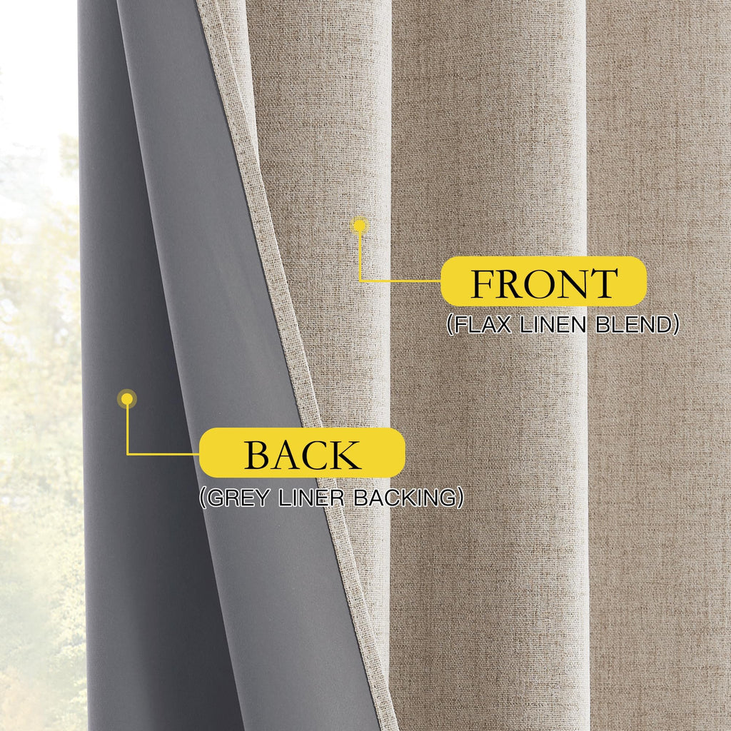 NICETOWN Oatmeal Vintage Open Linen Weave Flax Thermal Curtains, 100% Blackout Curtains 84 Inches Long for Dining Room, Window Treatment Drapes for Hall Room, 52" Wide Per Panel, Set of 2