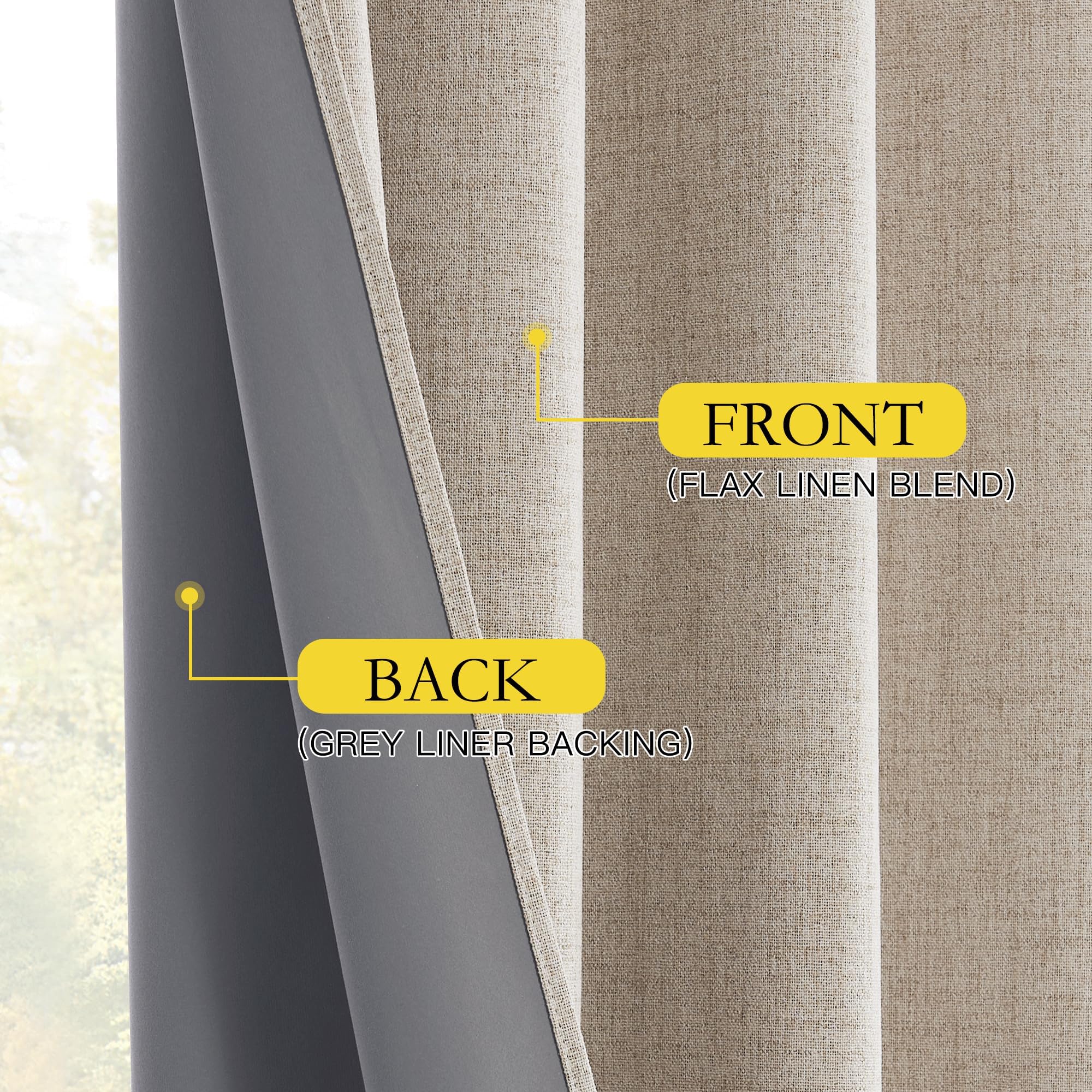 NICETOWN Oatmeal Vintage Open Linen Weave Flax Thermal Curtains, 100% Blackout Curtains 84 Inches Long for Dining Room, Window Treatment Drapes for Hall Room, 52" Wide Per Panel, Set of 2