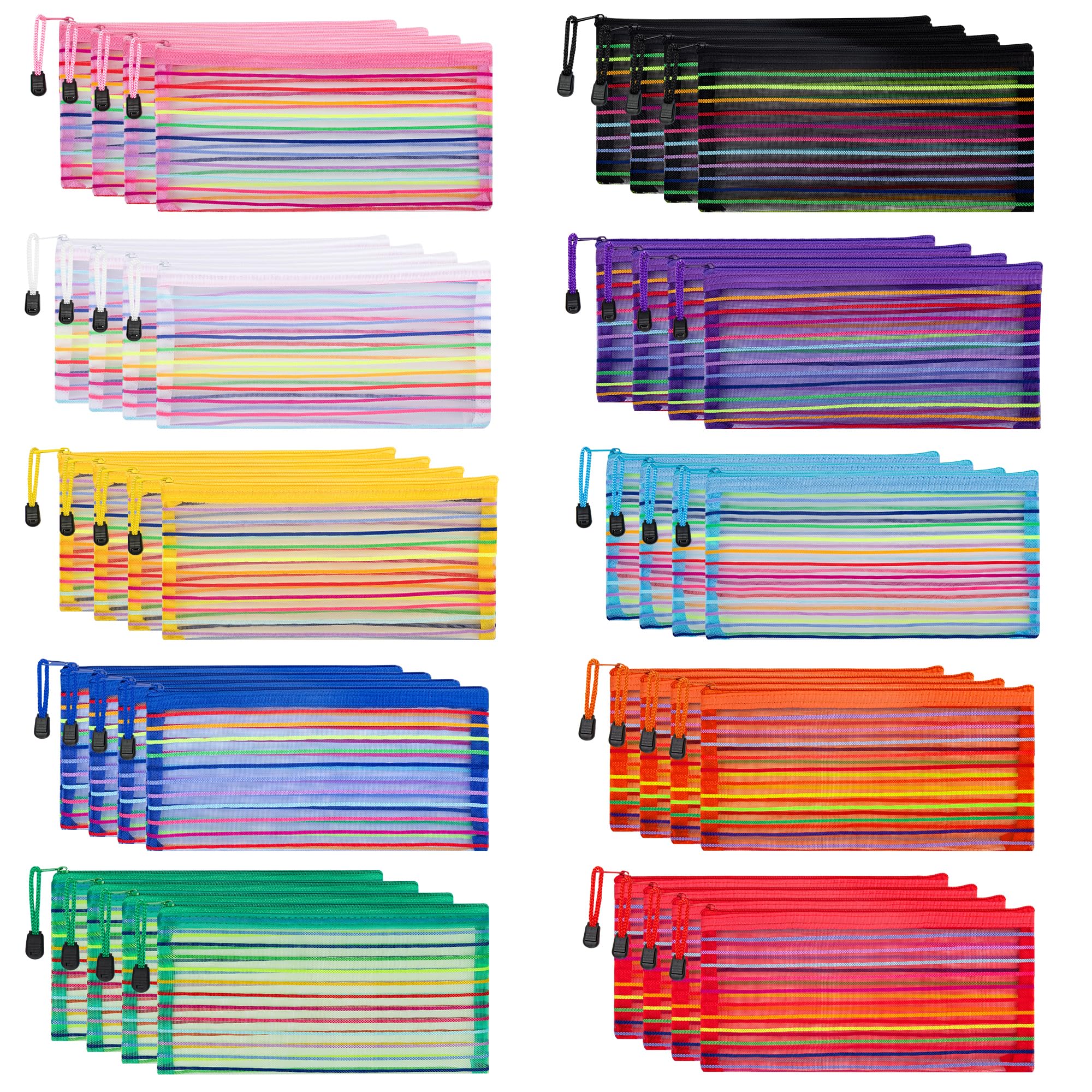 JARLINK 40 Pack 10 Colors Zipper Mesh Pouch, Storage Pencil Pouches, Multipurpose Pencil Pouch Bulk for School and Office Supplies, Cosmetics Travel Accessories, Multicolor