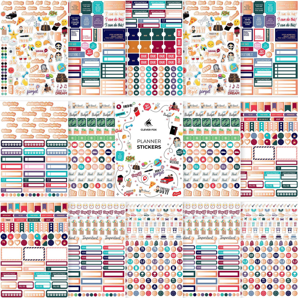 Clever Fox Planner Stickers – Monthly, Weekly & Daily Planner Stickers 14 Sheets Set of 1360+ Unique Stickers by Clever Fox (Value Pack)