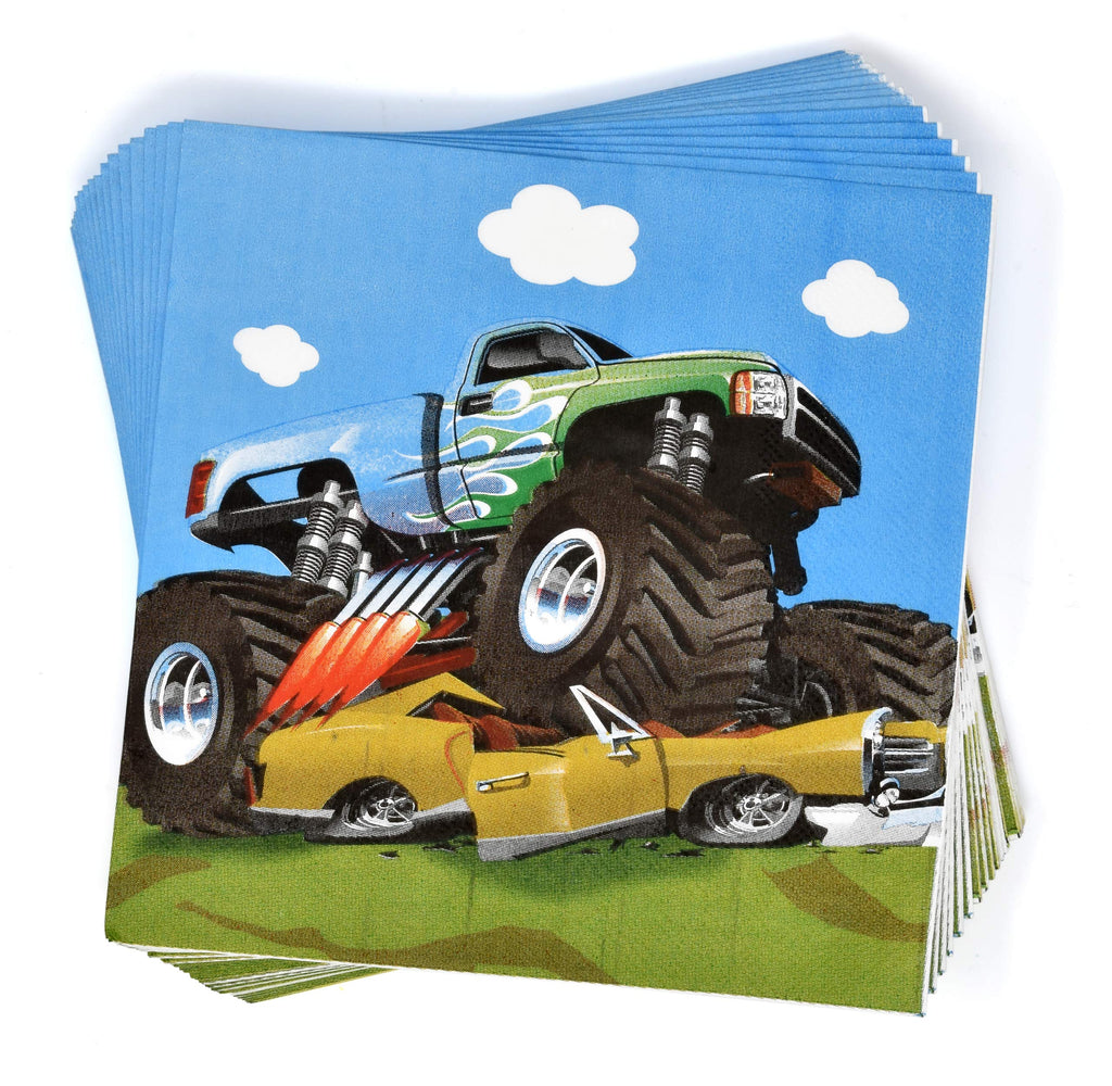 Monster Truck Party Supplies Tableware Set 24 9" Paper Plates 24 7" Dessert Plate 24 9 Oz Cups 50 Lunch Napkins for Monster Jam Racing Car Grave Digger Monsters Trucks Disposable Birthday Decorations