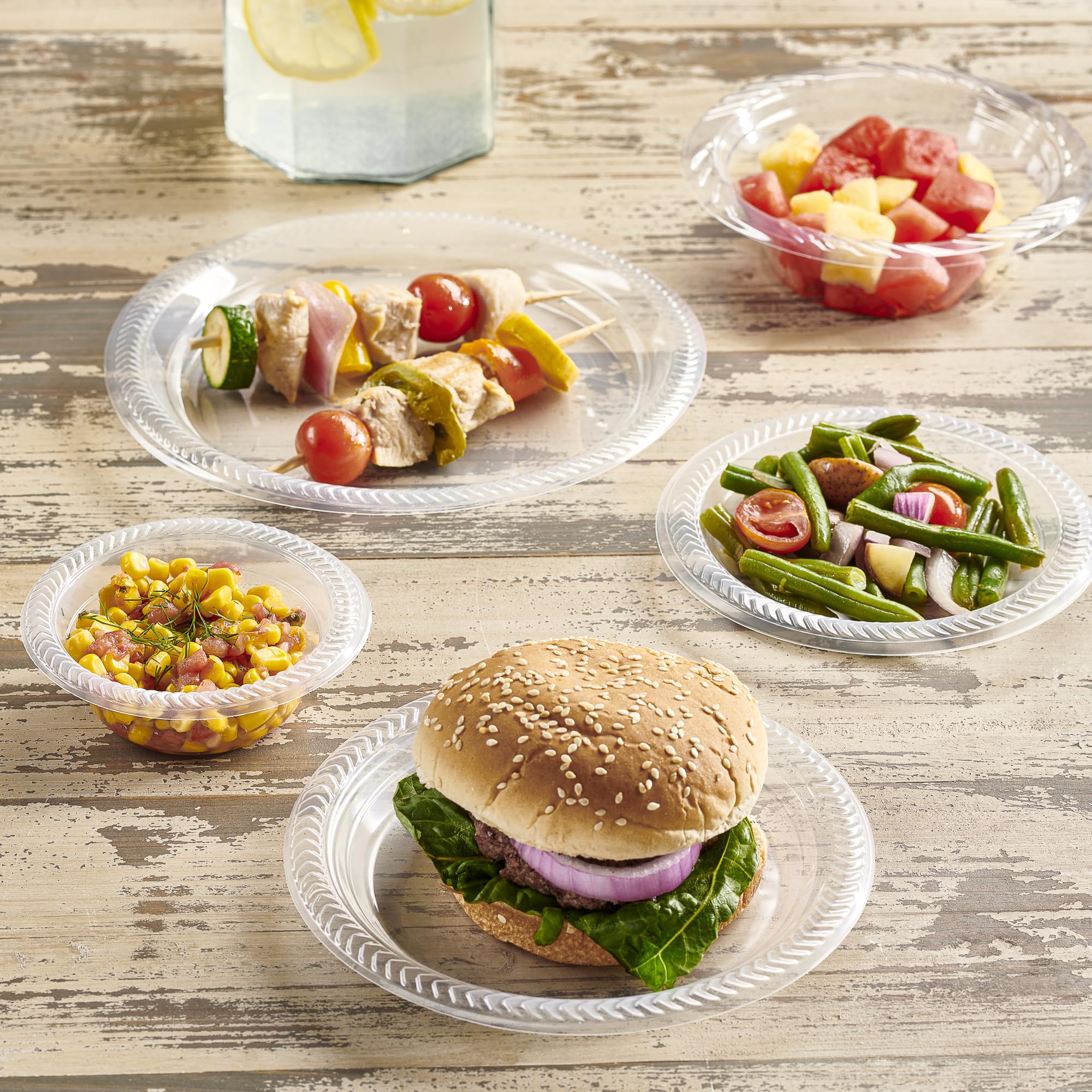 PLASTICPRO 80 Pack Clear Plastic Plates 9 Inch Durable Disposable Plastic Dinner Plates for Parties Events BBQ