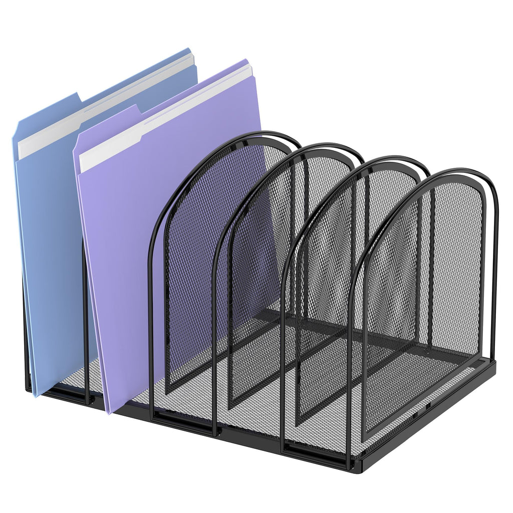 SUPEASY File Organizer for Desk, 5-Section Mesh Desk Organizer, Vertical File Folder Holder for Office Supplies, Black