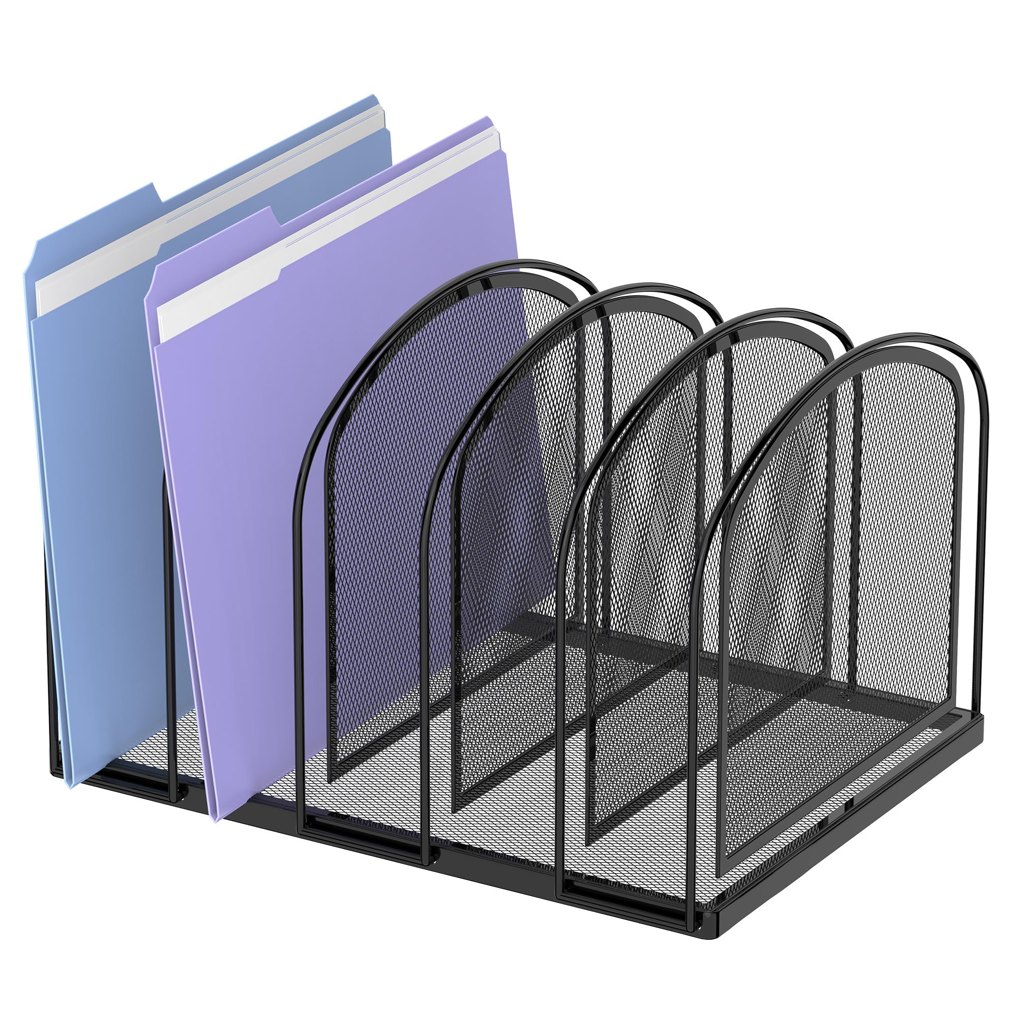 SUPEASY File Organizer for Desk, 5-Section Mesh Desk Organizer, Vertical File Folder Holder for Office Supplies, Black