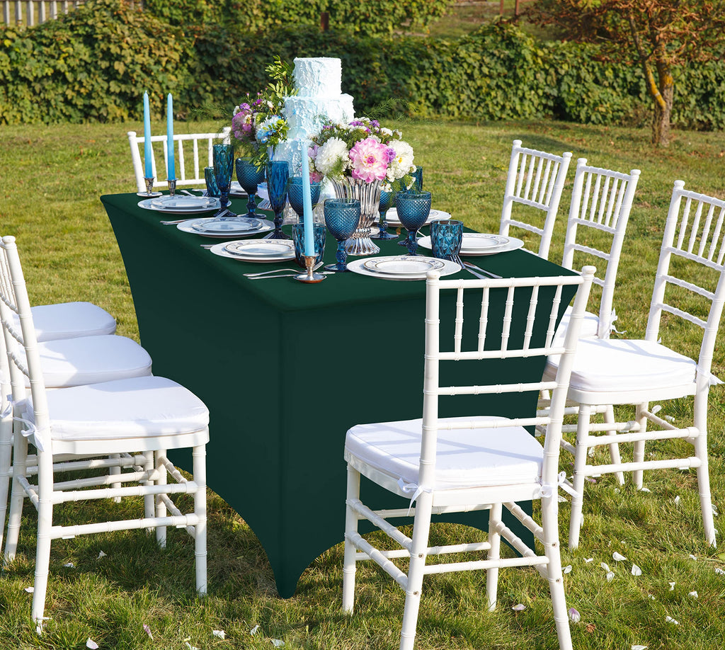 Utopia Kitchen Spandex Tablecloth 2 Pack [6FT, Hunter Green] Tight, Fitted, Washable and Wrinkle Resistant Stretch Rectangular Patio Table Cover for Event, Wedding & Parties [72Lx30Wx30H Inch]