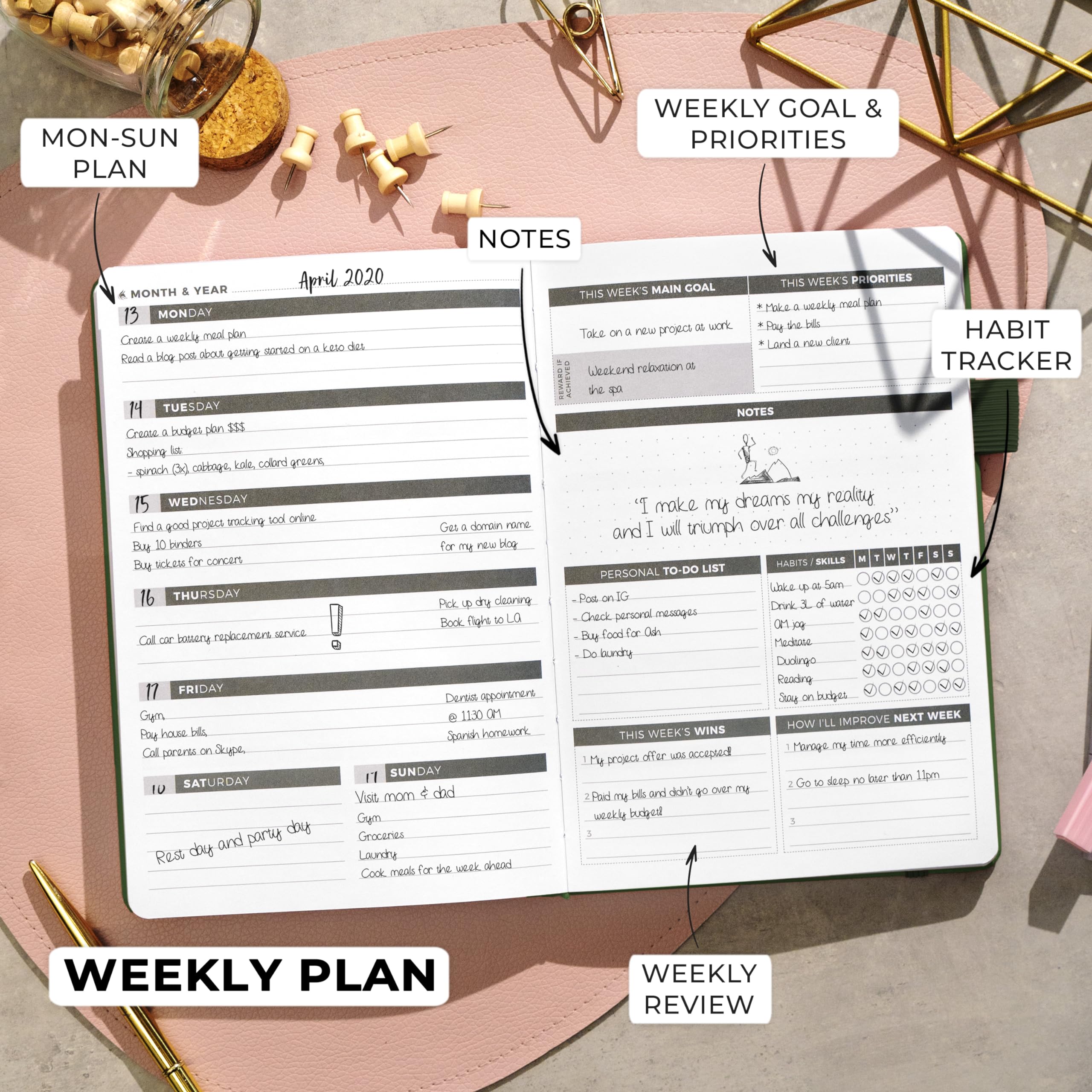 Clever Fox Planner – Weekly & Monthly Planner to Increase Productivity, Time Management and Hit Your Goals – Organizer, Gratitude Journal – Undated, Start Anytime, A5, Lasts 1 Year, Forest Green (Weekly)