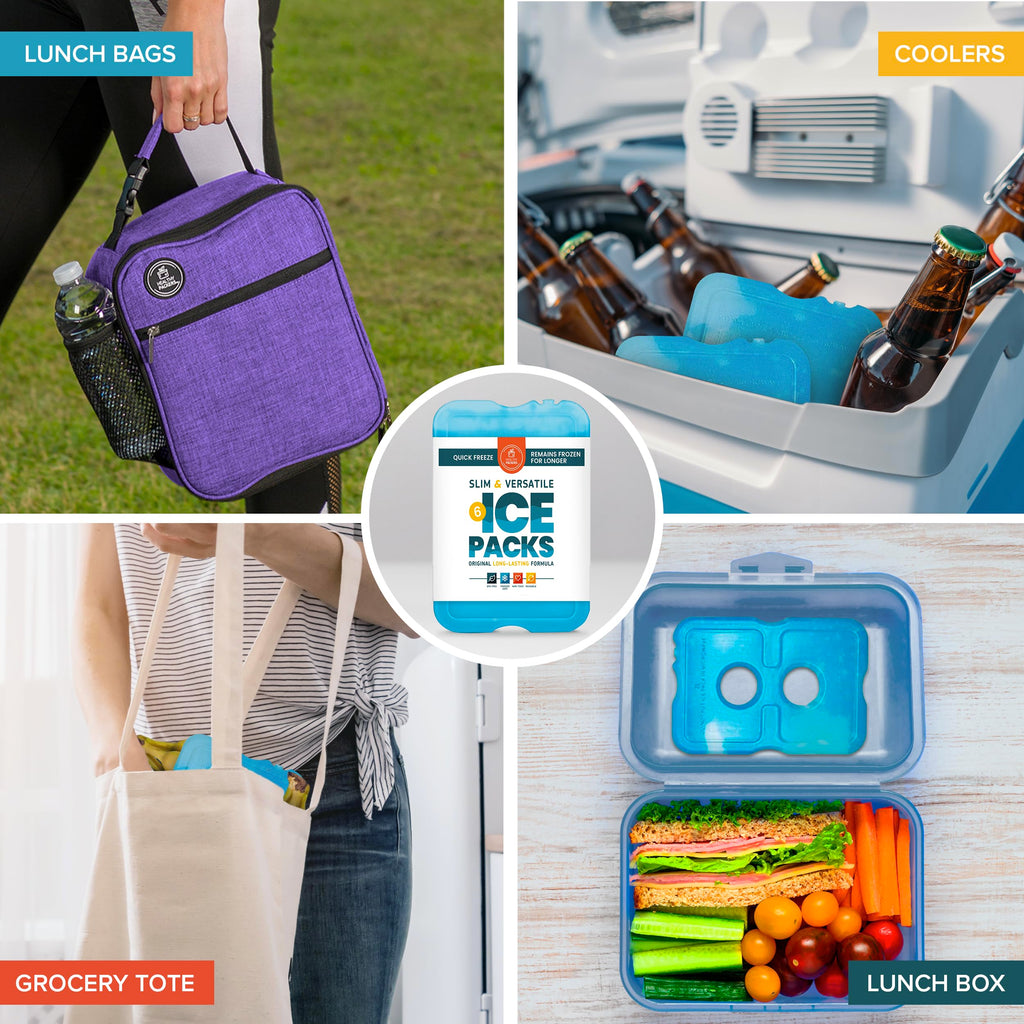 Ice Packs for Lunch Bags - Original Cool Pack | Slim & Long-Lasting Reusable Ice Pack for Lunch Box, Lunch Bag and Cooler | Freezer Packs for Coolers (Set of 6)