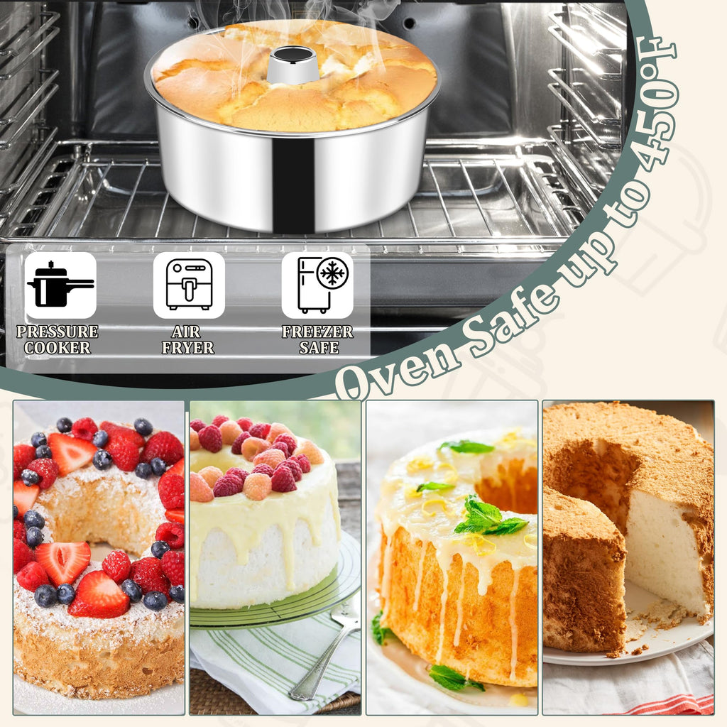 10-Inch Angle Food Cake Pan, HaSteeL Stainless Steel Tube Cake Pan, Pound Cake Mold for Pound Chiffon Cake, One-Piece & Hollow Design, Non-Toxic & Healthy, Mirror Finish, Dishwasher Safe