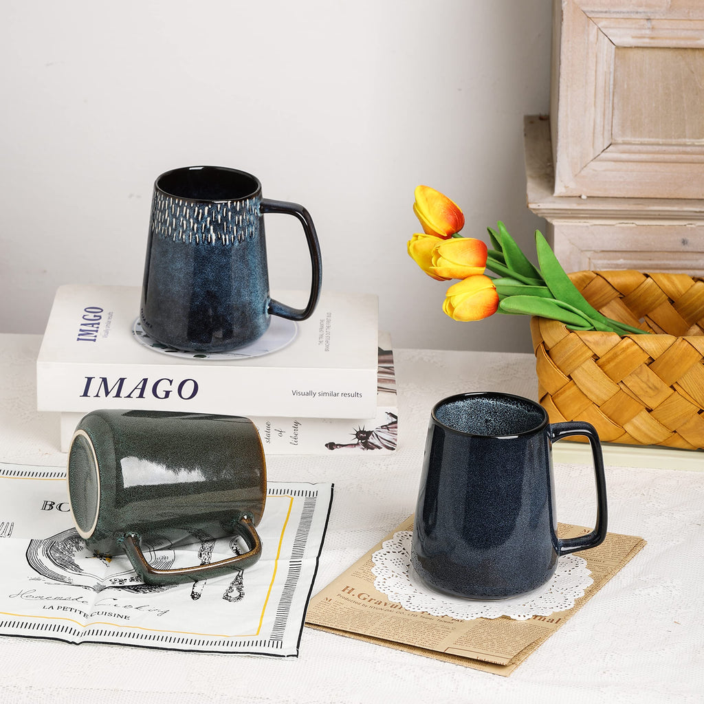 Large Ceramics Coffee Mugs,24 OZ,Large Handle Design,Extra Large Tea and Coffee Cup for Office and Home，Microwave and Dishwasher Safe(Color:24 oz Green).