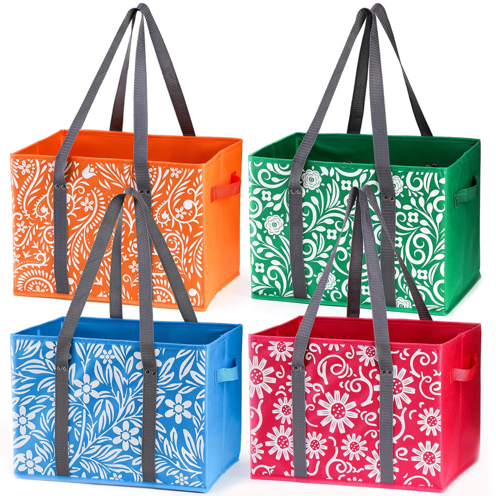 Yarlung 4 Pack Reusable Grocery Bags, Collapsible Large Storage Box Bag with Reinforced Bottom and Handle, Heavy Duty Foldable Shopping Tote Bags for Groceries, Clothes, Toys Organizer