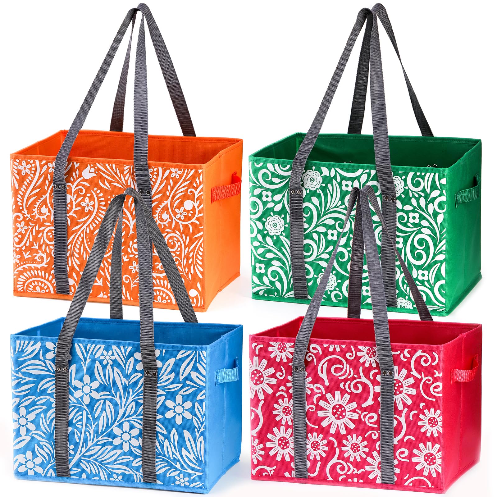 Yarlung 4 Pack Reusable Grocery Bags, Collapsible Large Storage Box Bag with Reinforced Bottom and Handle, Heavy Duty Foldable Shopping Tote Bags for Groceries, Clothes, Toys Organizer