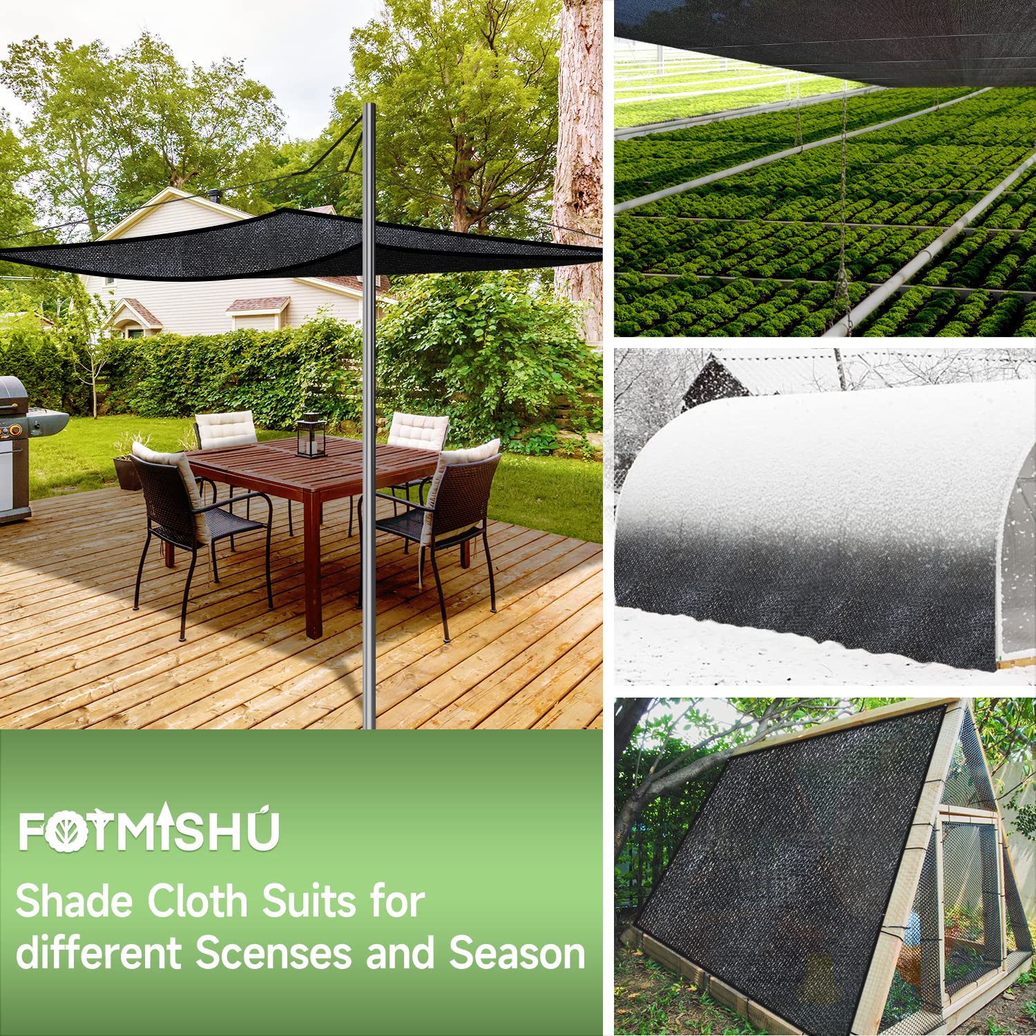 FOTMISHU Shade Cloth,75%-80% 6.5ftx10ft Black Sunblock Shade Net for Garden, Plant Shade Cover from Sun, Sun Shade Cover, Shade Fabric for Pergola, Plants Greenhouse, Gardens, Patio, Canopy