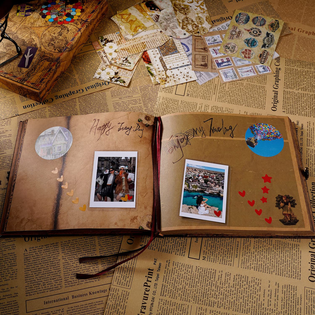 Our Adventure Book Scrapbook Photo Album Retro Style Embossed Letter Cover Travel Diary Journal Scrap Book Kit For Couples Memory Book For Anniversary Wedding,Best Friend Gift