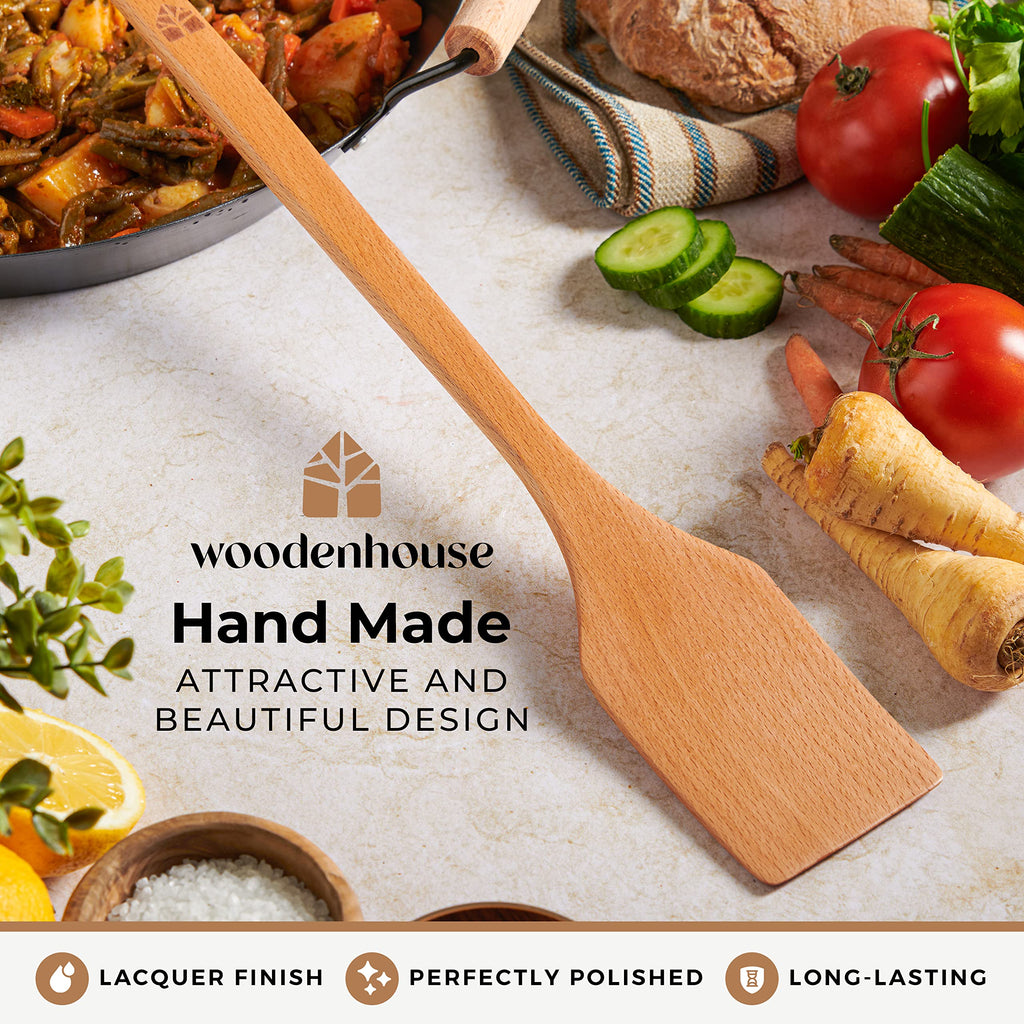 Extra-Long Wooden Spoon - 18” Stirring Paddle - Beech Wood Long-Handled Cajun Cooking Grill Mixing & Brewing - Heavy-Duty Flat Stir Paddles - Solid Natural Hardwood Cookware by Woodenhouse