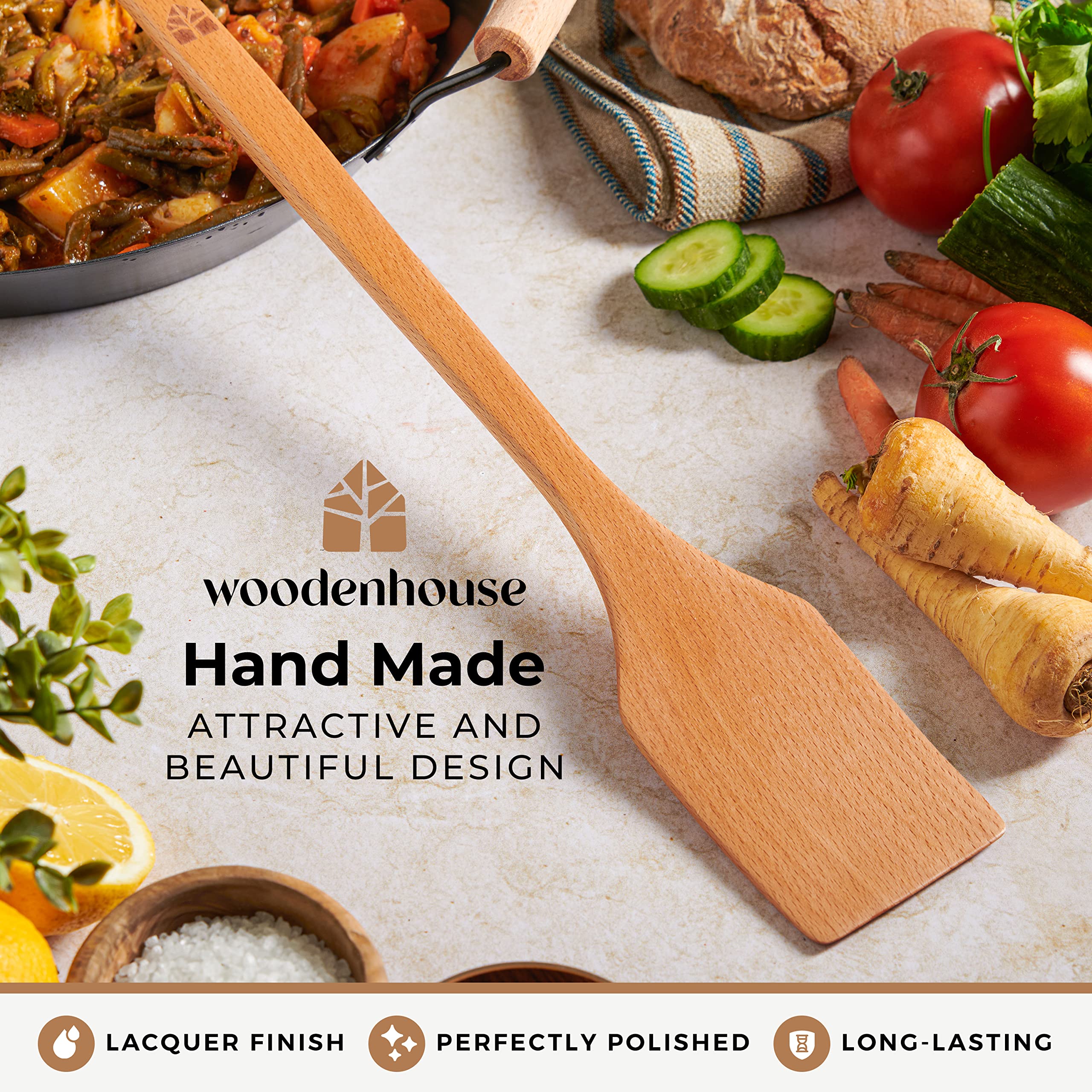 Extra-Long Wooden Spoon - 18” Stirring Paddle - Beech Wood Long-Handled Cajun Cooking Grill Mixing & Brewing - Heavy-Duty Flat Stir Paddles - Solid Natural Hardwood Cookware by Woodenhouse