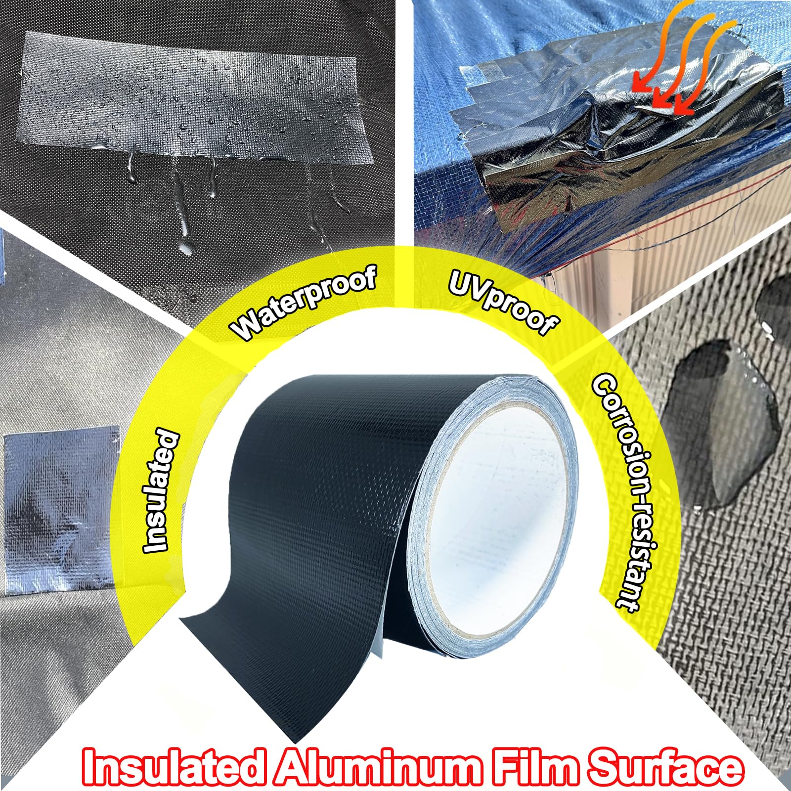 KAIHENG Waterproof Repair Tape for Awning, 4IN x 20FT Outdoor Canvas Tarp Repair Tape, Tent, Boat Covers, Canopy, Sail Tape, Tear Repair Patch Kit, Heavy Duty UVproof, Black