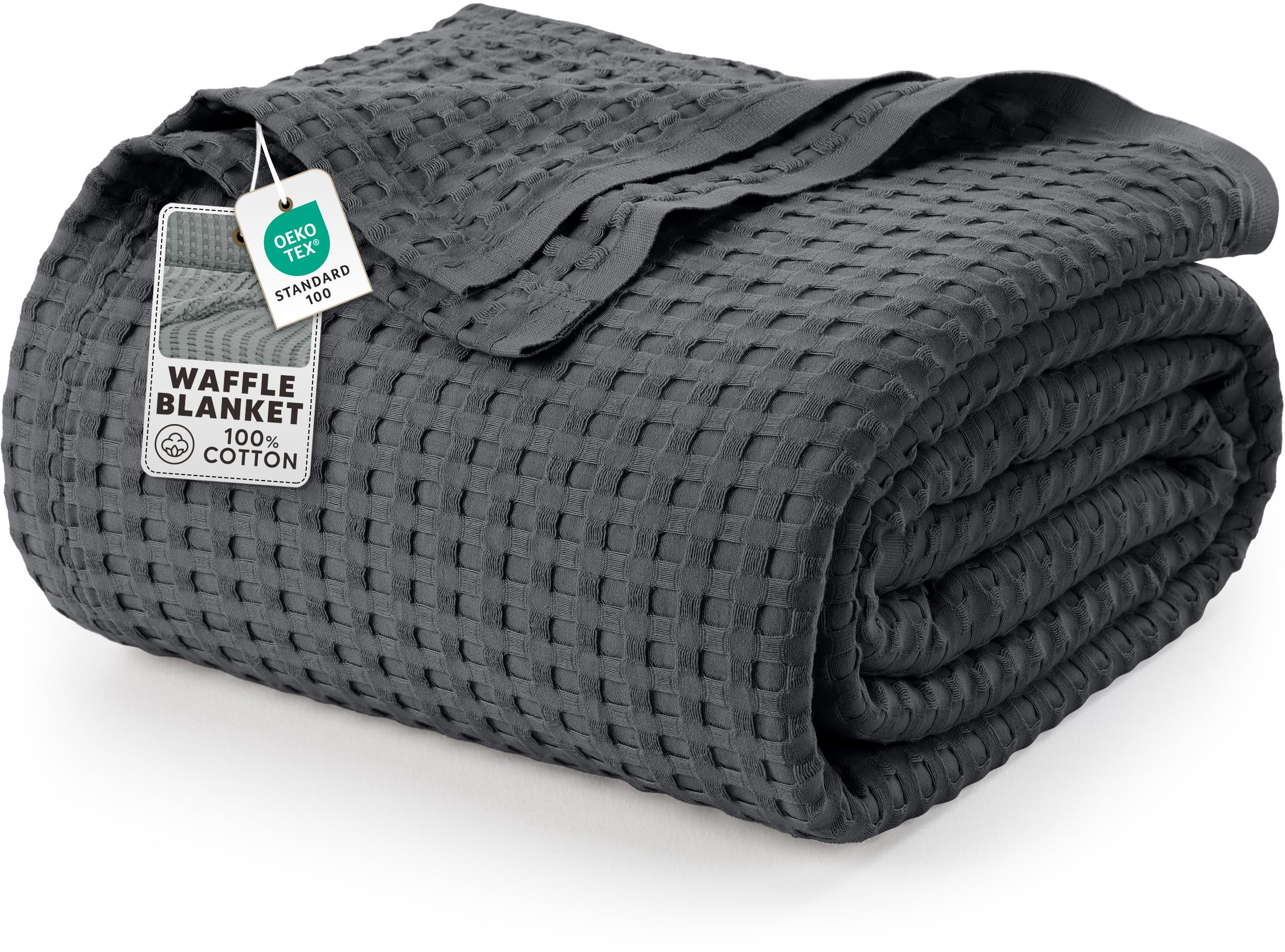 Utopia Bedding 100% Cotton Waffle Weave Blanket Queen Size for Bed - Lightweight, Breathable Summer Blanket, Soft Cozy Gift for Mother’s Day Home Decor (Charcoal, 90x90 Inch)