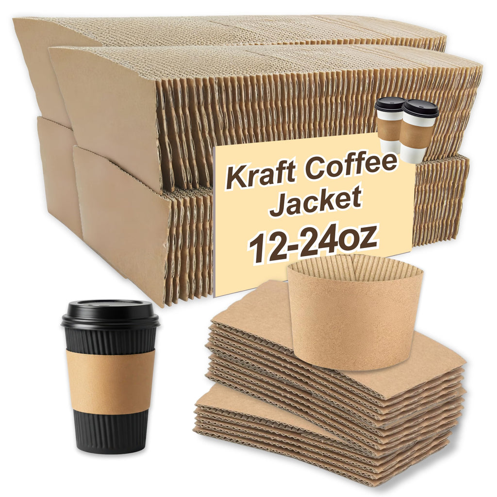 250 Pack Coffee Cup Sleeves, Hot Cup Sleeves Fit 12oz, 16oz, 20oz, 22oz & 24oz Cups, Corrugated Coffee Sleeves Disposable for Hor & Cold Drinks