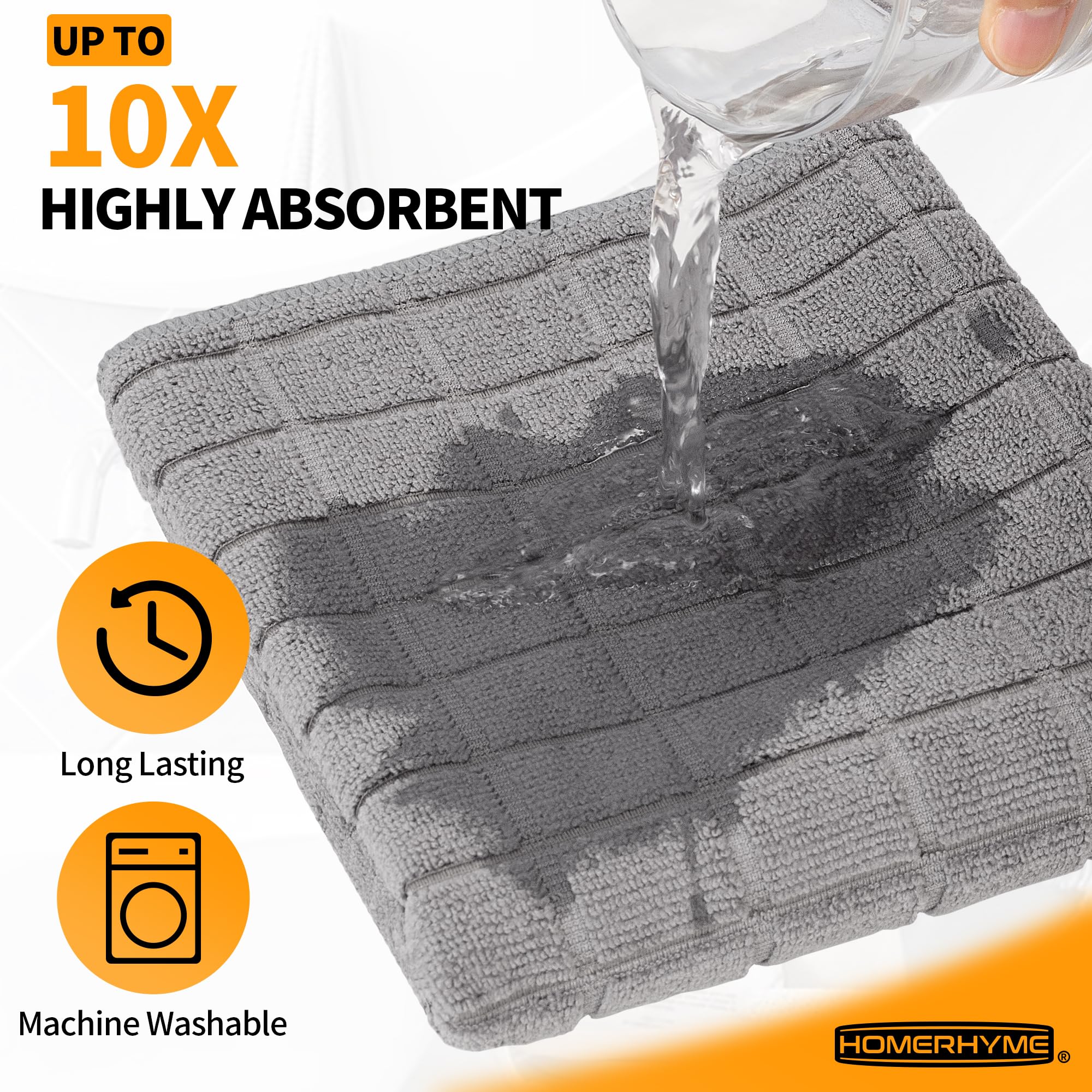 HOMERHYME Hand Towels, 12 Pack 25''*15'' Microfiber Bathroom Hand Towels, Grey All-Purpose Quick Dry Lint Free Soft Absorbent Bulk Checkered Washcloths Bath Towels for Travel Gym Hotel Kitchen Salon