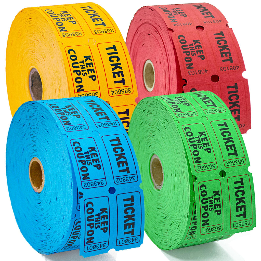 Homrelaxy 4800 Double Raffle Tickets, 1200 Tickets Per Roll, Assorted 50/50 Raffle Tickets Roll, for Events, Entry, Carnivals, and Door Prizes (Blue/Red/Green/Yellow)