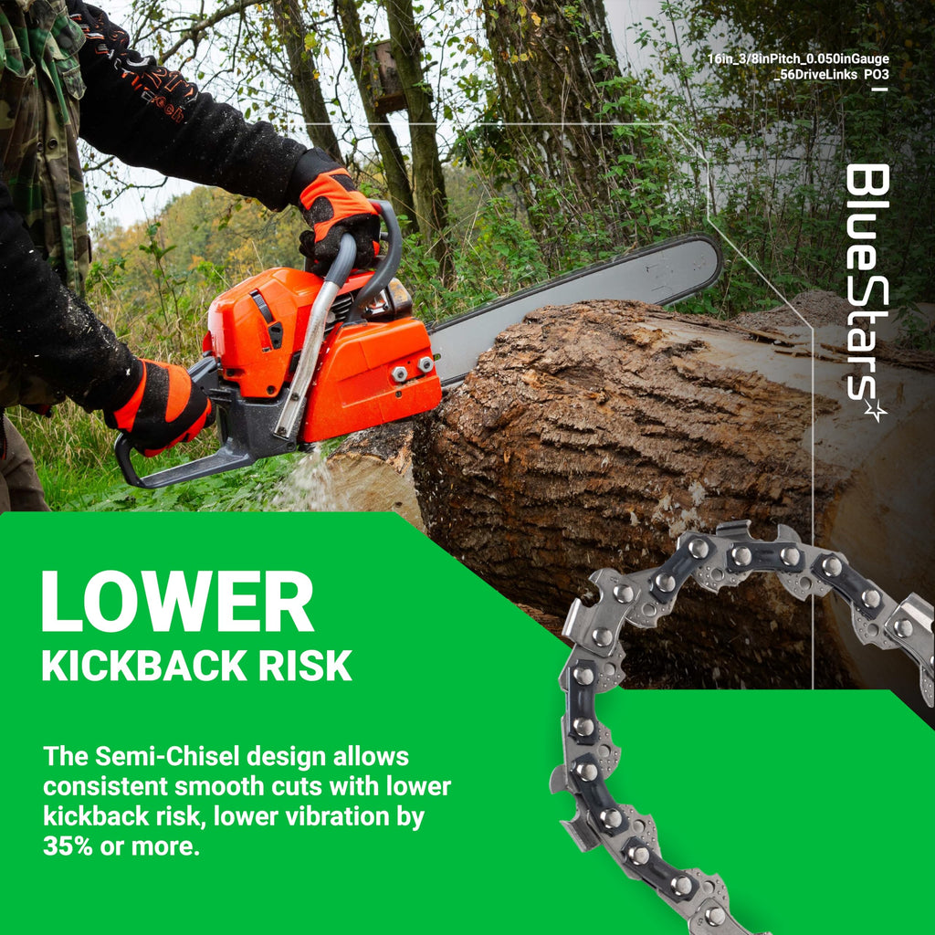 BlueStars 3 Packs 16-inch Chainsaw Chain 3/8" LP Pitch .050" Gauge 56 Drive Links - Compatible with Craftsman Echo CS-280 CS-302 CS-305 CS-306 Greenworks Homelite Husqvarna 135 136 137 Chainsaw S56