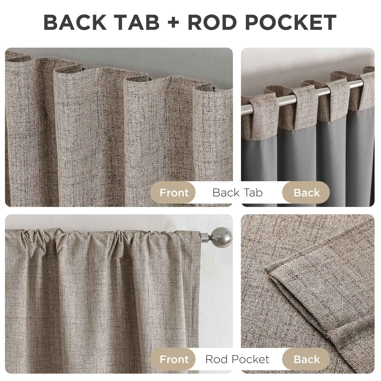 Joydeco Blackout Curtains 2 Panels - Natural Linen Curtains 84 Inch Long, Thermal Insulated Linen Light Blocking Drapes, Rod Pocket & Back Tabs, Darkening Privacy for Living Room Bedroom