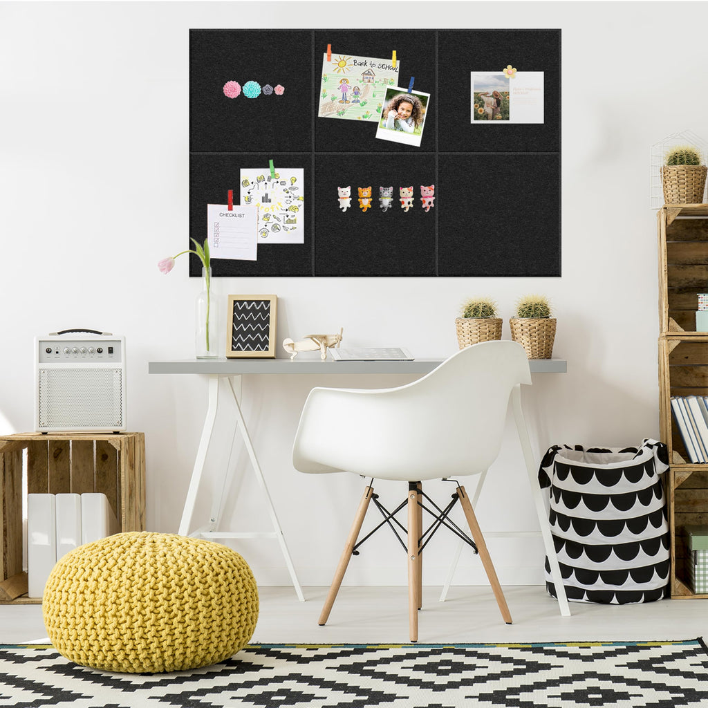 Yunihome Cork Board for Walls 36" x 24", 6 Pack Felt Bulletin Board Wall Tiles with 30 Push Pins for Home Kitchen School Office Wall DIY Decorative