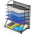 Simple Houseware 6 Tier Sliding File Organizer, Desk Letter Tray for Document and Mail Sorting, Black