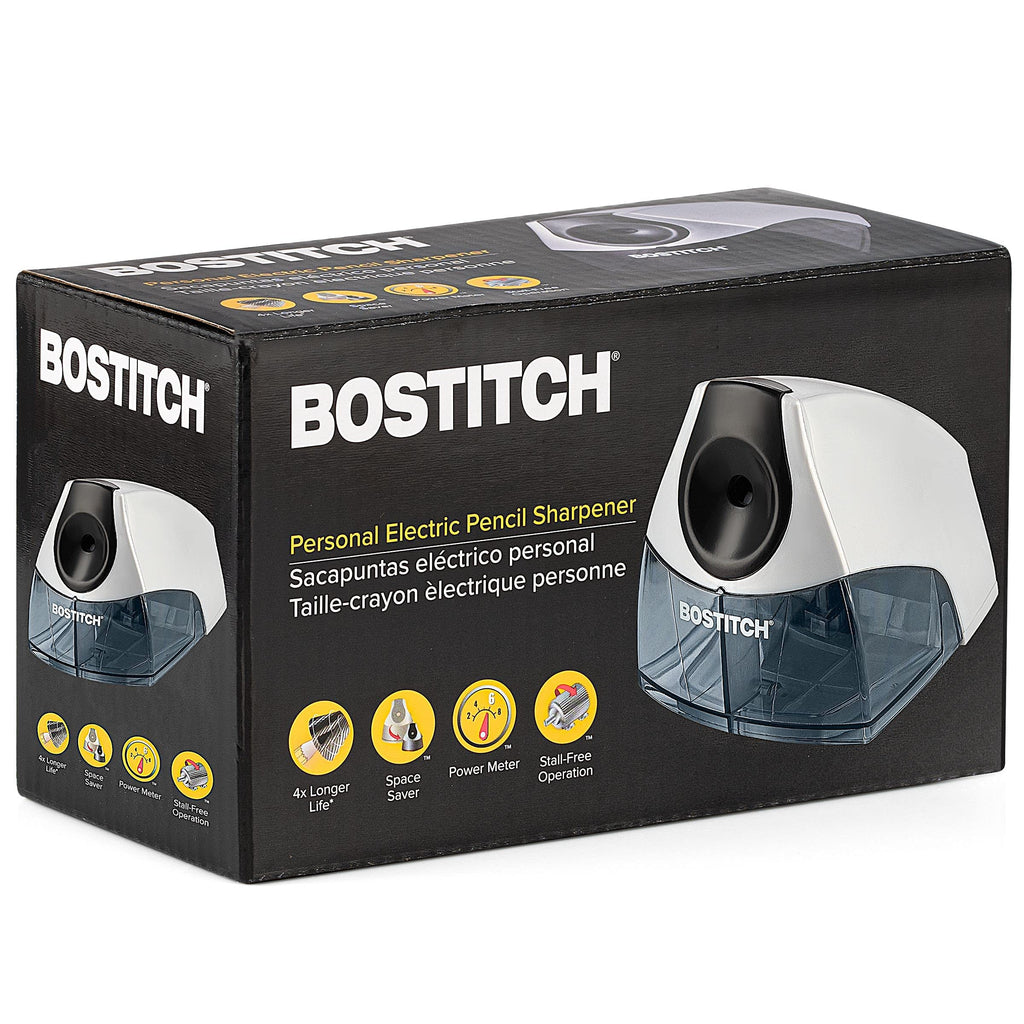 Bostitch Office Personal Electric Pencil Sharpener, Powerful Stall-Free Motor, High Capacity Shavings Tray, Black (EPS4-BLKSLV)