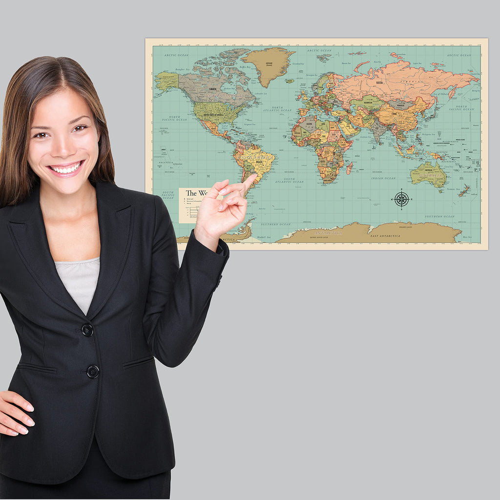 Laminated World Map Poster - Map of the World Chart [Green]
