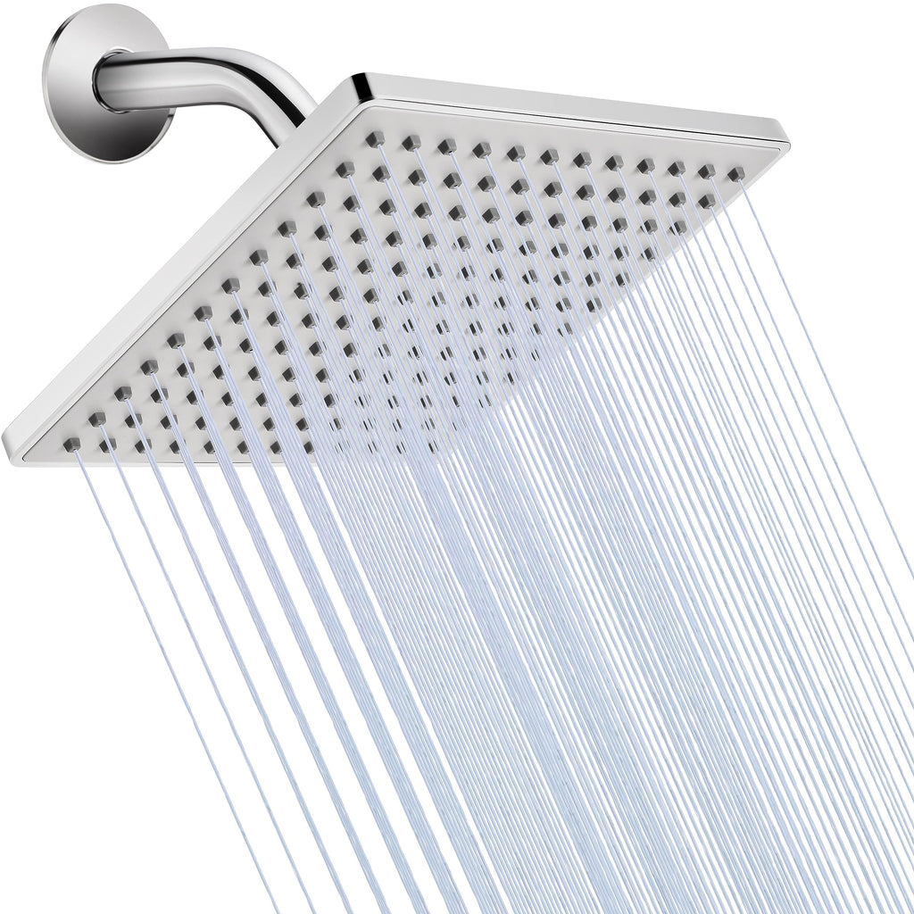 Singing Rain 8'' Fixed Rain Shower Head- Rainfall- Super Dense 120+ Nozzles Jet- Luxury Modern Look– Square Chrome Angle Adjustable Shower Head Replacement