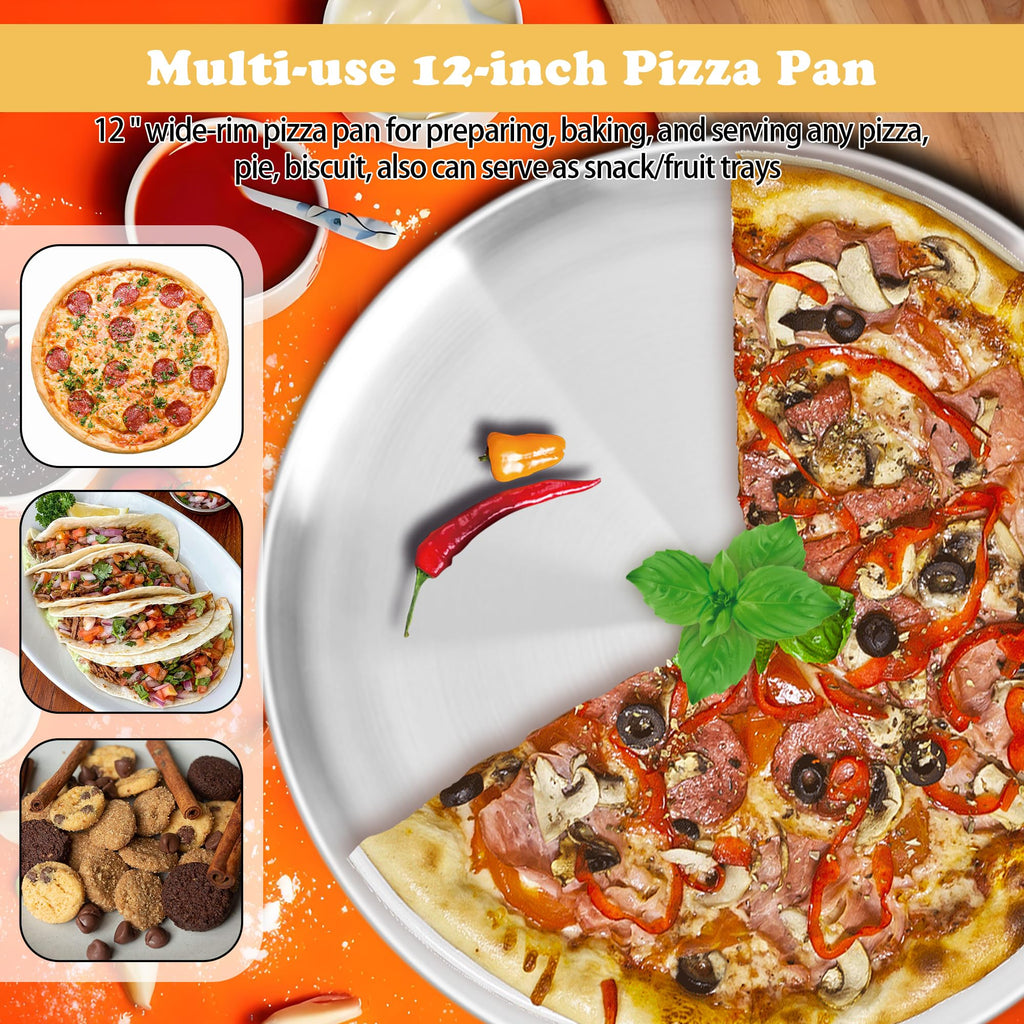 AWTBDP 12 Inch Pizza Pan Set of 2 for Oven, Non-Stick Stainless Steel Pizza Tray, Sturdy Non-Toxic Round Pizza Pans for Cookie Pizza Pie Cake, Dishwasher Safe & Easy Clean