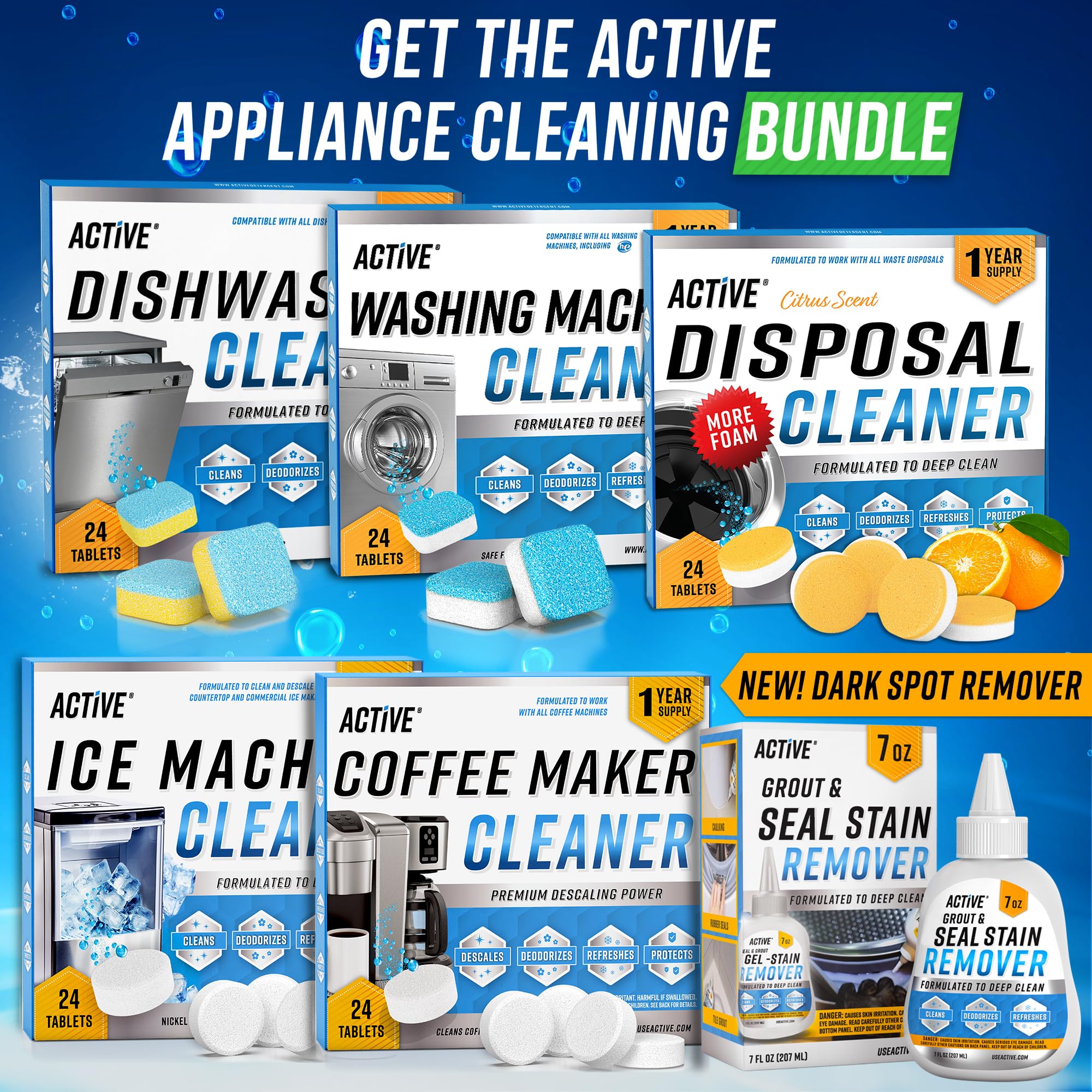 Garbage Disposal Cleaner Deodorizer Tablets - 24 Pack, New Powerful XL Foaming Tablet - Fresh Citrus Foam Sink, Garburator, Disposer Freshener, Kitchen Care - 1 Year Supply