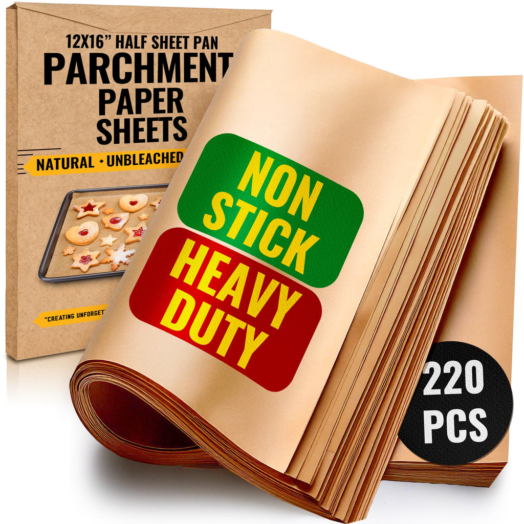 Parchment Paper Baking Sheets by Baker’s Signature | Precut Silicone Coated & Unbleached – Will Not Curl or Burn – Non-Toxic & Comes in Convenient Packaging – 12x16 Inch Pack of 220