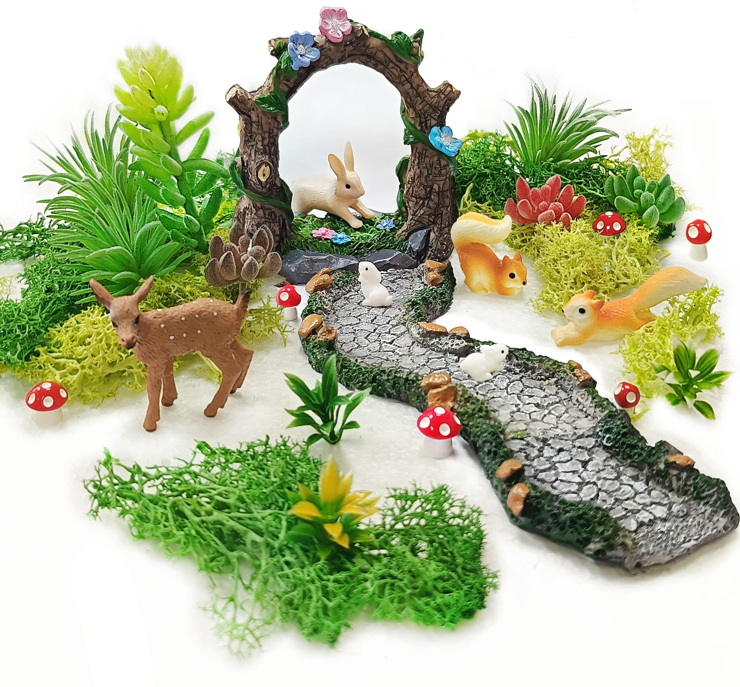QuarenDen 27 Pcs Fairy Garden Accessories, Fairy Garden Kit, Garden Archway, Resin Path, Miniature Garden Figurines, Fairy Wild Garden Supplies for DIY Dollhouse