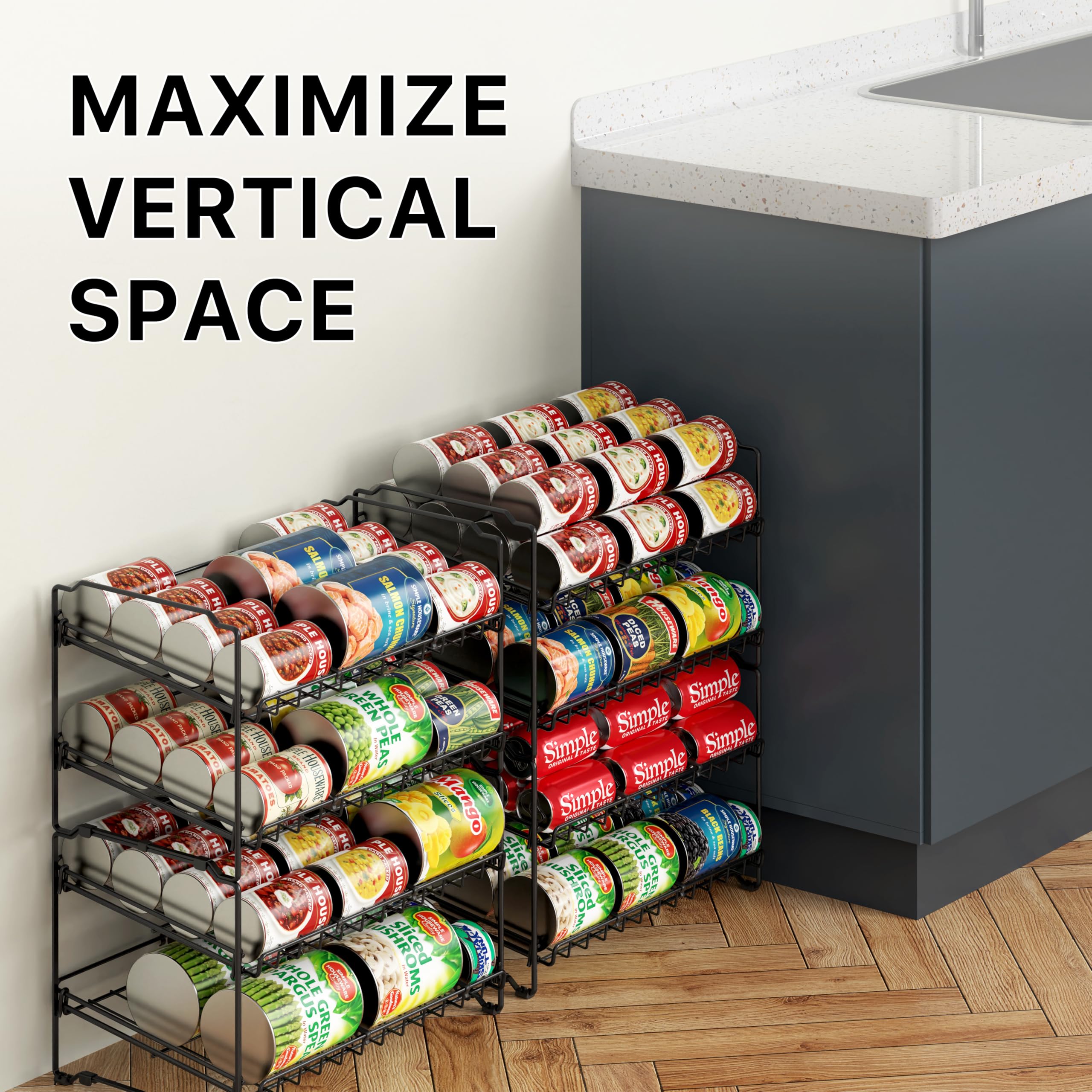 Simple Houseware 2 Tier Stackable Can Rack Organizer for Pantry Storage, 2 Pack, Black